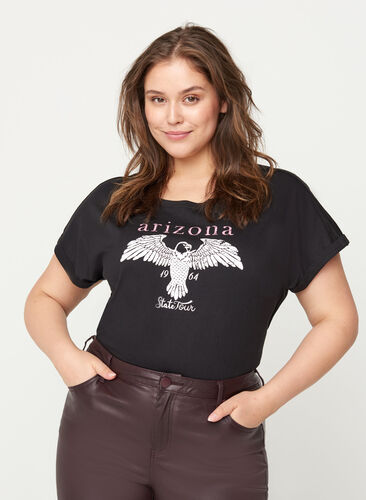 Kurzarm T-Shirt aus Baumwolle mit Print, Black w. Arizona , Model image number 0