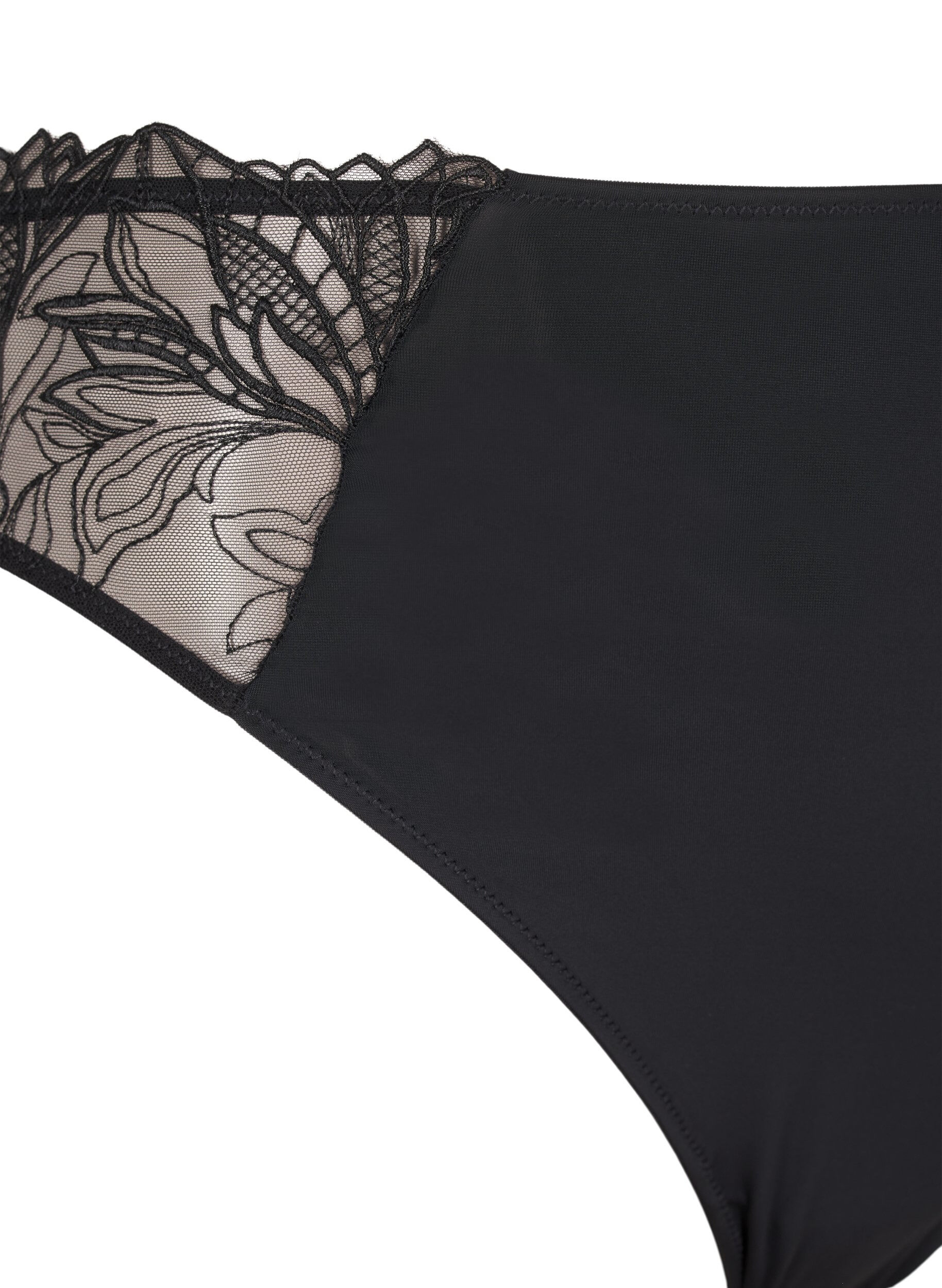 ZizziStringtanga aus Mikrofaser mit Spitzensaum, Schwarz, Packshot image number 2