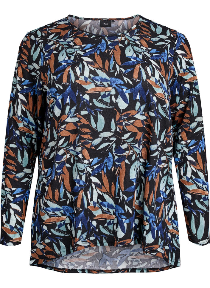Gemusterte Bluse mit langen &Auml;rmeln, Blau, Packshot image number 0