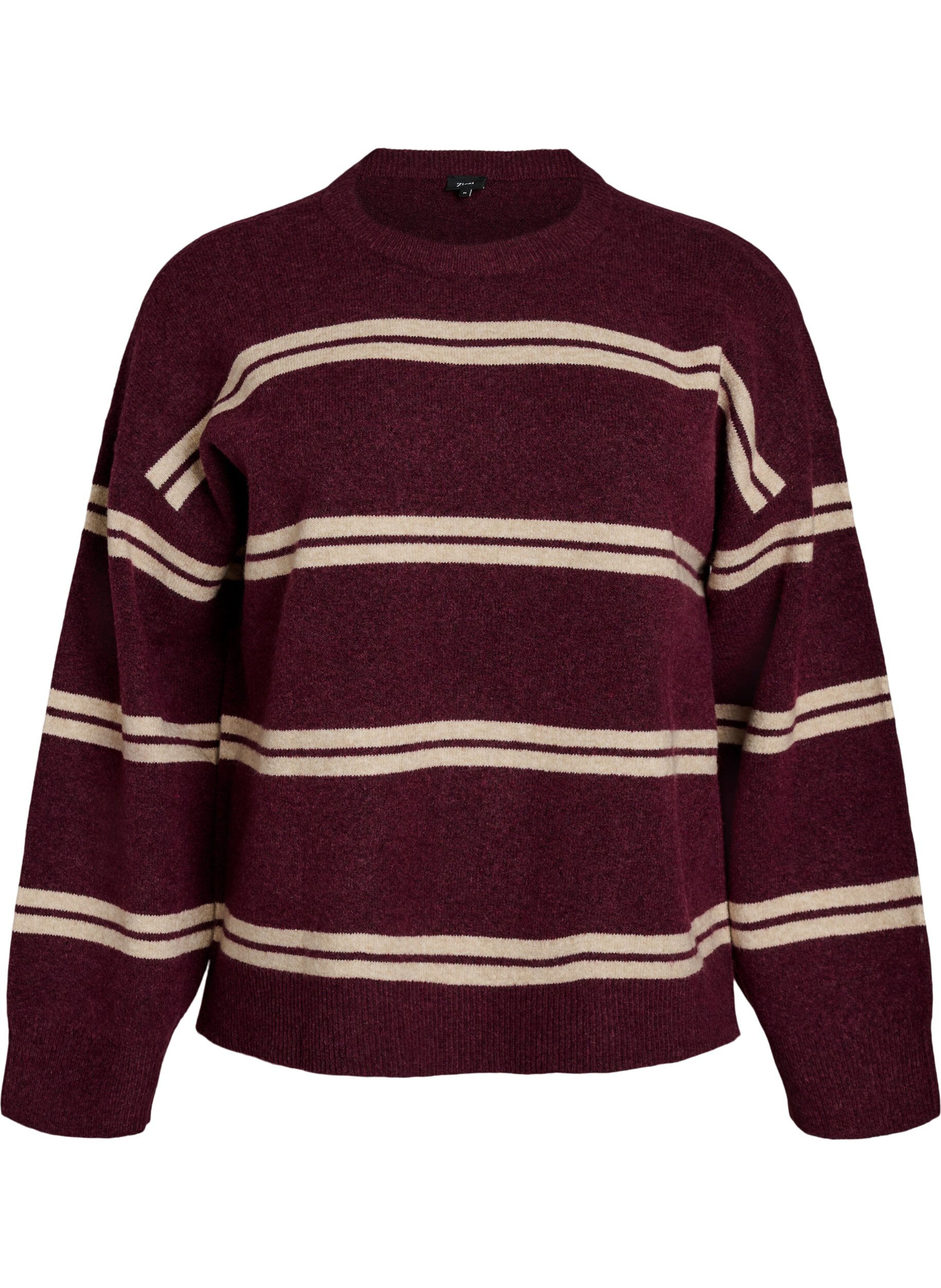 ZizziStrickbluse mit doppelten Kontraststreifen, Rot, Packshot image number 0