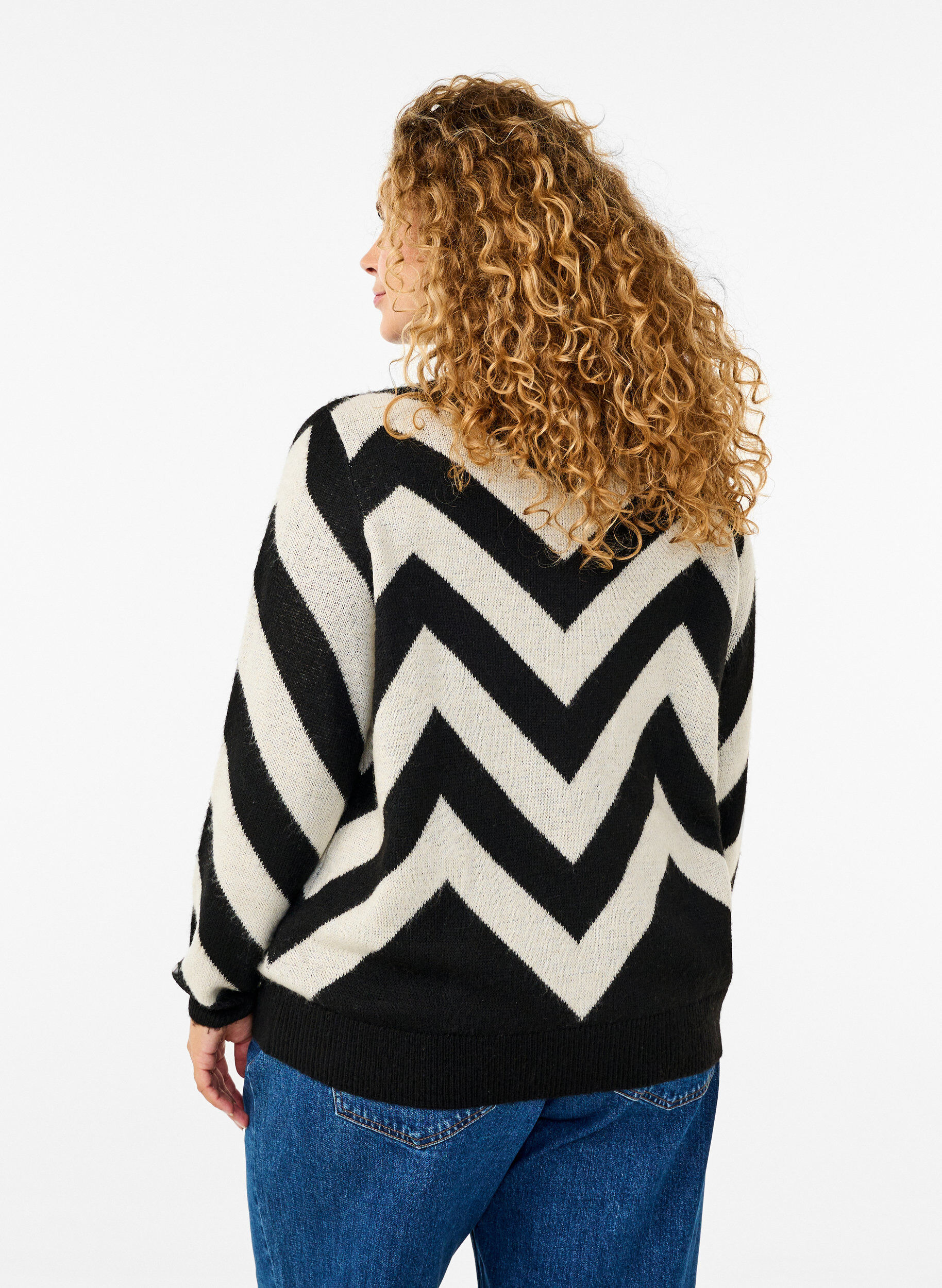 ZizziHochgeschlossener Strickpullover mit Rei&szlig;verschluss, Black Birch Stripe, Model image number 1