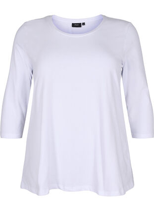 Basic T-Shirt aus Baumwolle mit 3/4-Ärmeln, Bright White, Packshot image number 0