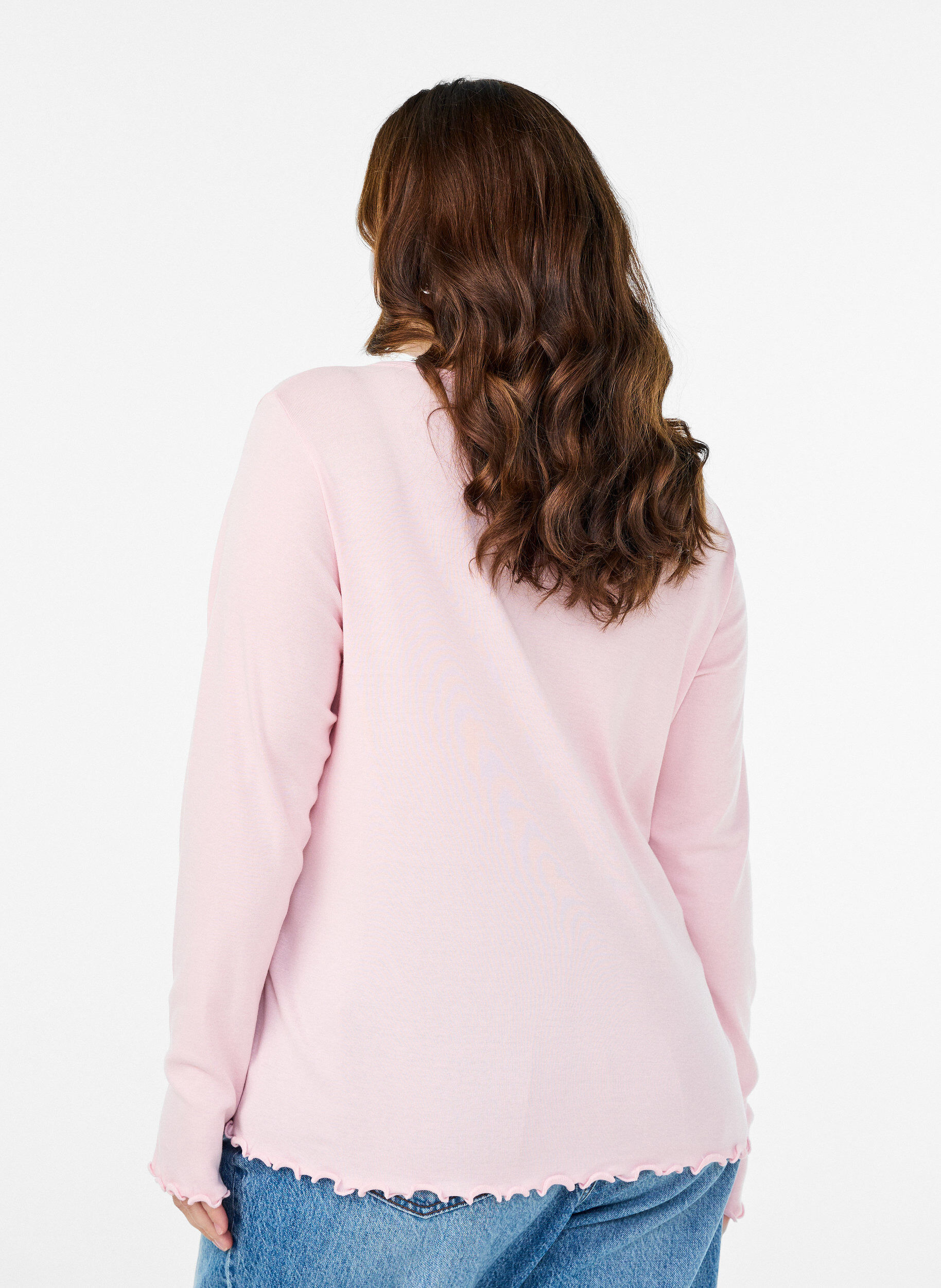 ZizziJersey-Bluse mit Kn&ouml;pfen und wellenf&ouml;rmigen S&auml;umen, Pink, Model image number 2