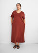 Midi-T-Shirtkleid mit V-Ausschnitt., 0426, Model image number 2