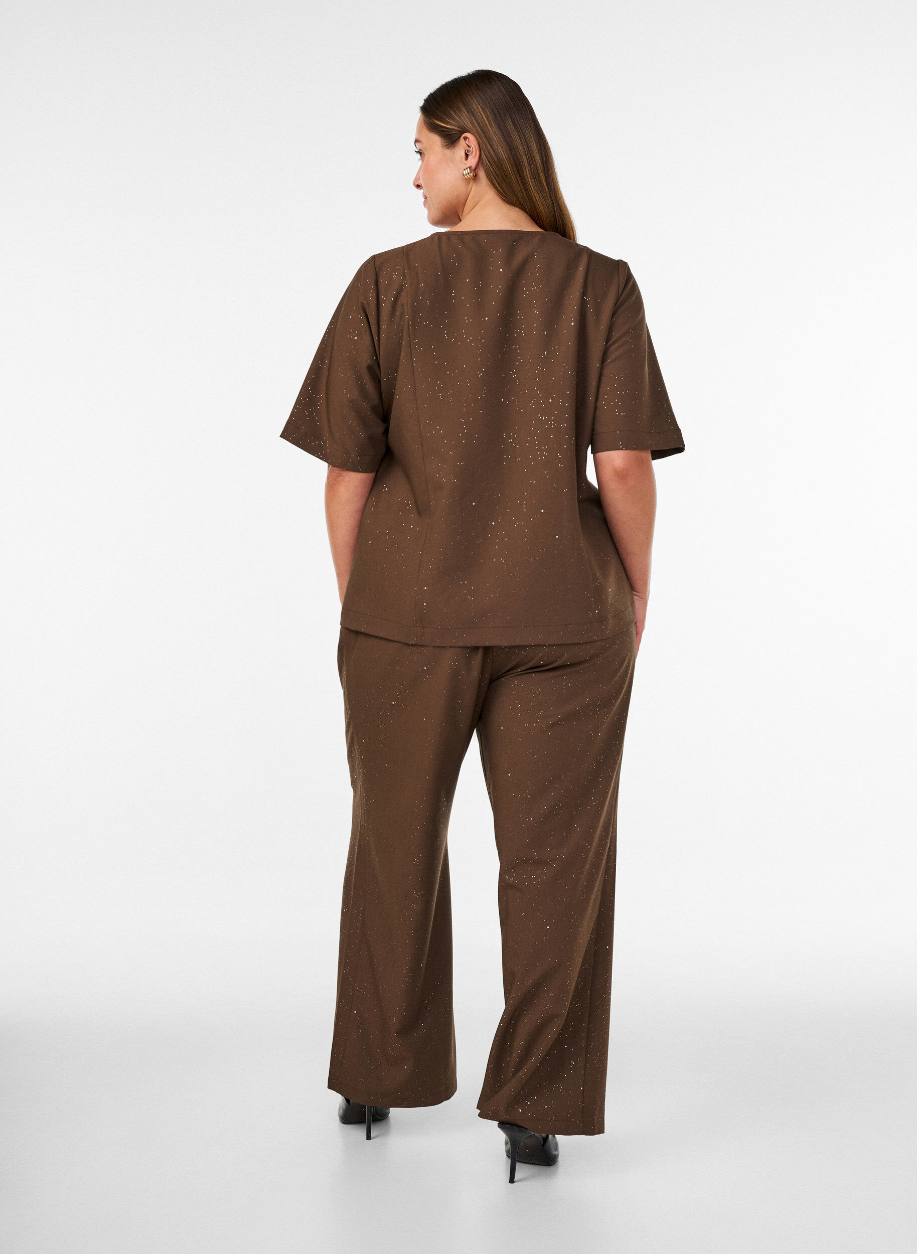 ZizziHose mit Glitzer und weitem Bein, Braun, Model image number 1