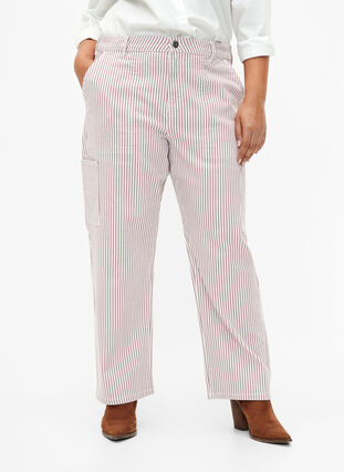 Gestreifte Cargo-Jeans mit gerader Passform, Rose White Stripe, Model image number 2