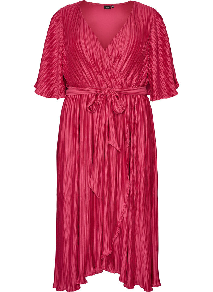 Midikleid mit Plisseefalten und Fledermaus&auml;rmeln, Pink, Packshot image number 0