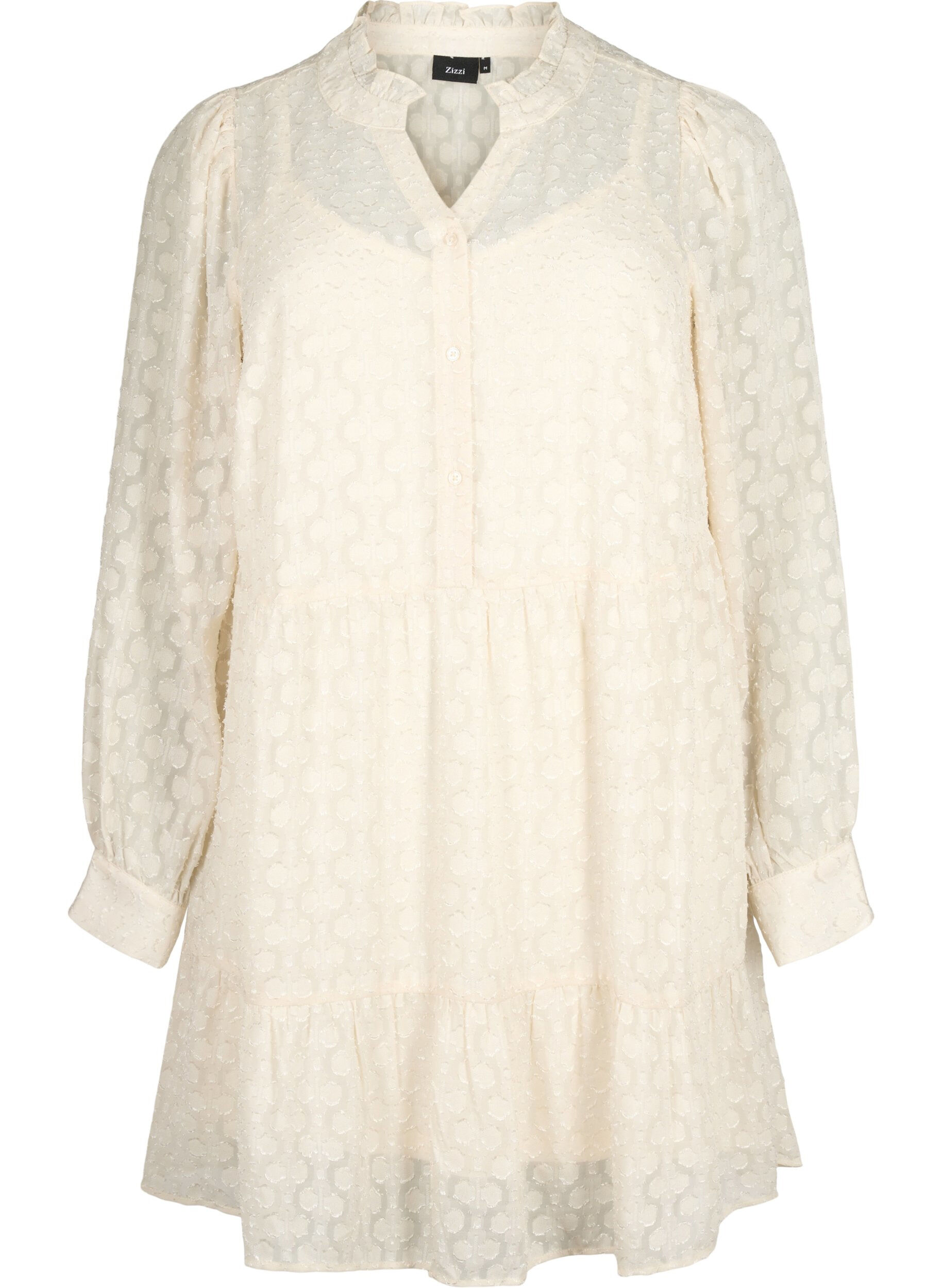 ZizziJacquard-Kleid mit R&uuml;schenkragen, Birch, Packshot image number 0