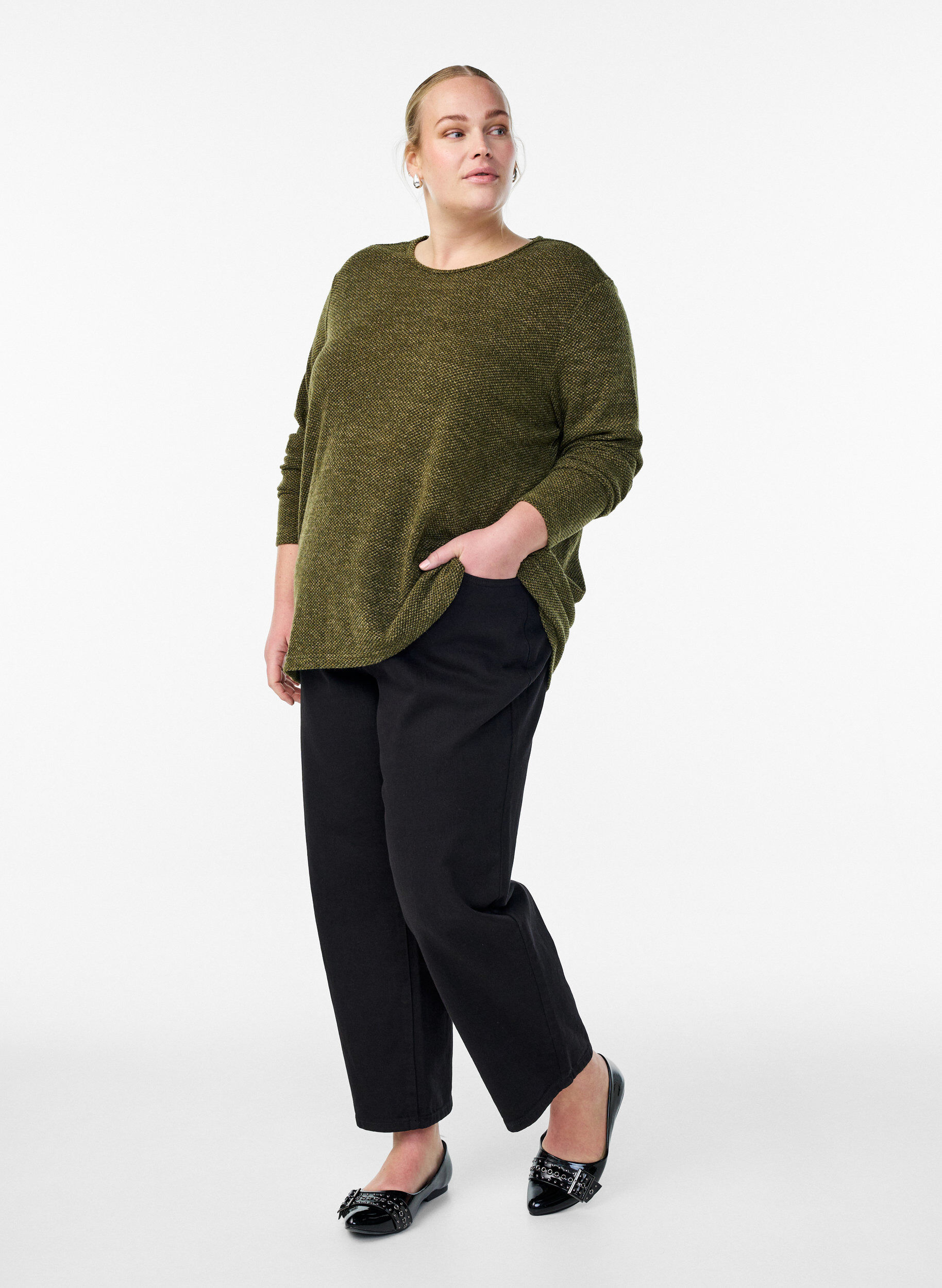 ZizziLang&auml;rmelige Bluse mit Struktur, Gr&uuml;n, Model image number 1