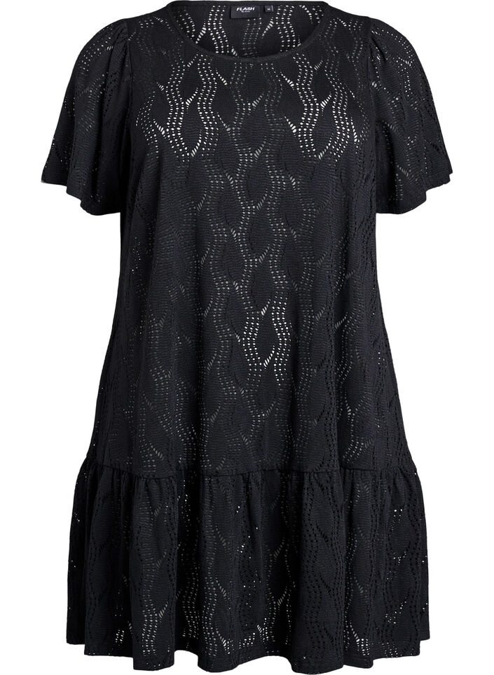 FLASH - Kurzes Jerseykleid mit Lochmuster, Black, Packshot image number 0