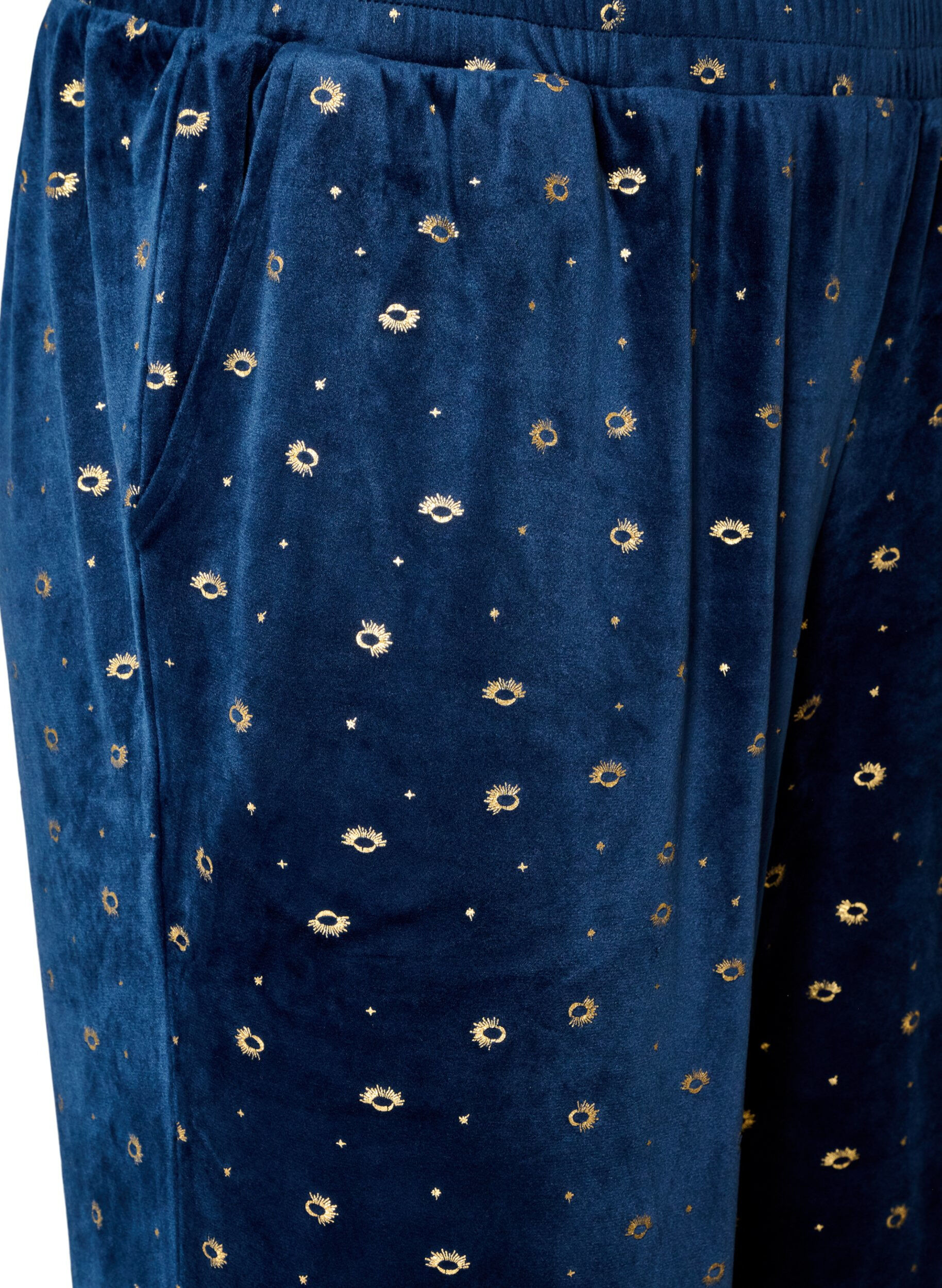 ZizziPyjamahose aus Velours mit Allover-Print, Blau, Packshot image number 2
