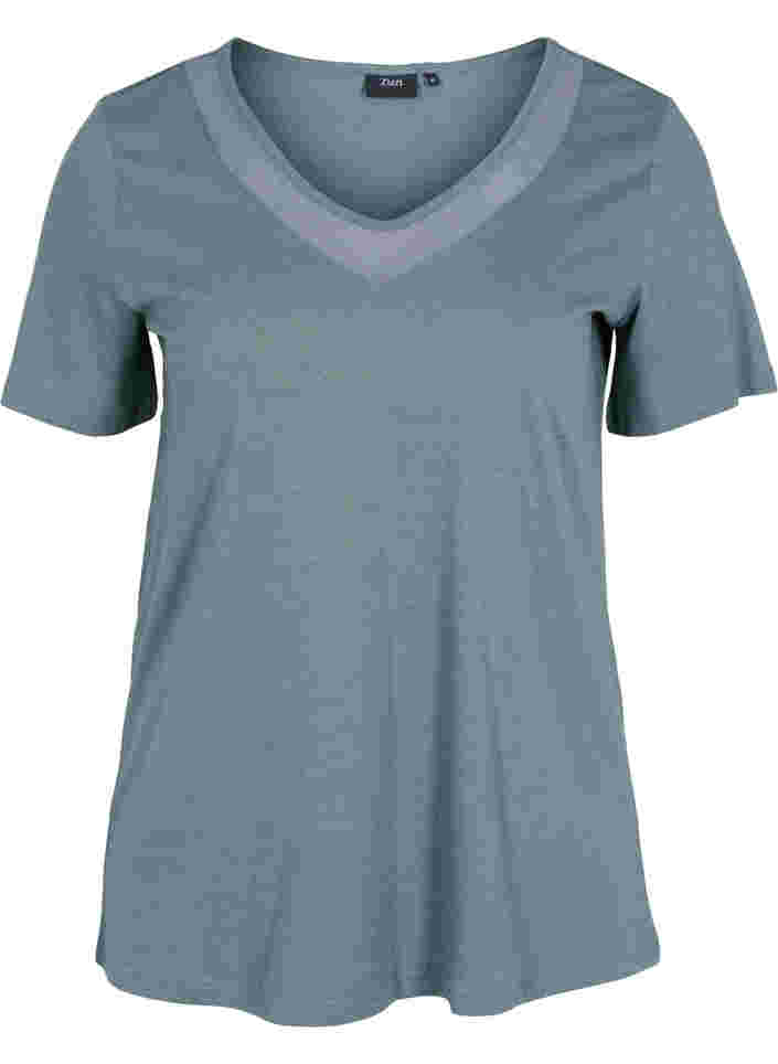 Kurzarm T-Shirt mit V-Ausschnitt und Mesh, Balsam Green, Packshot image number 0