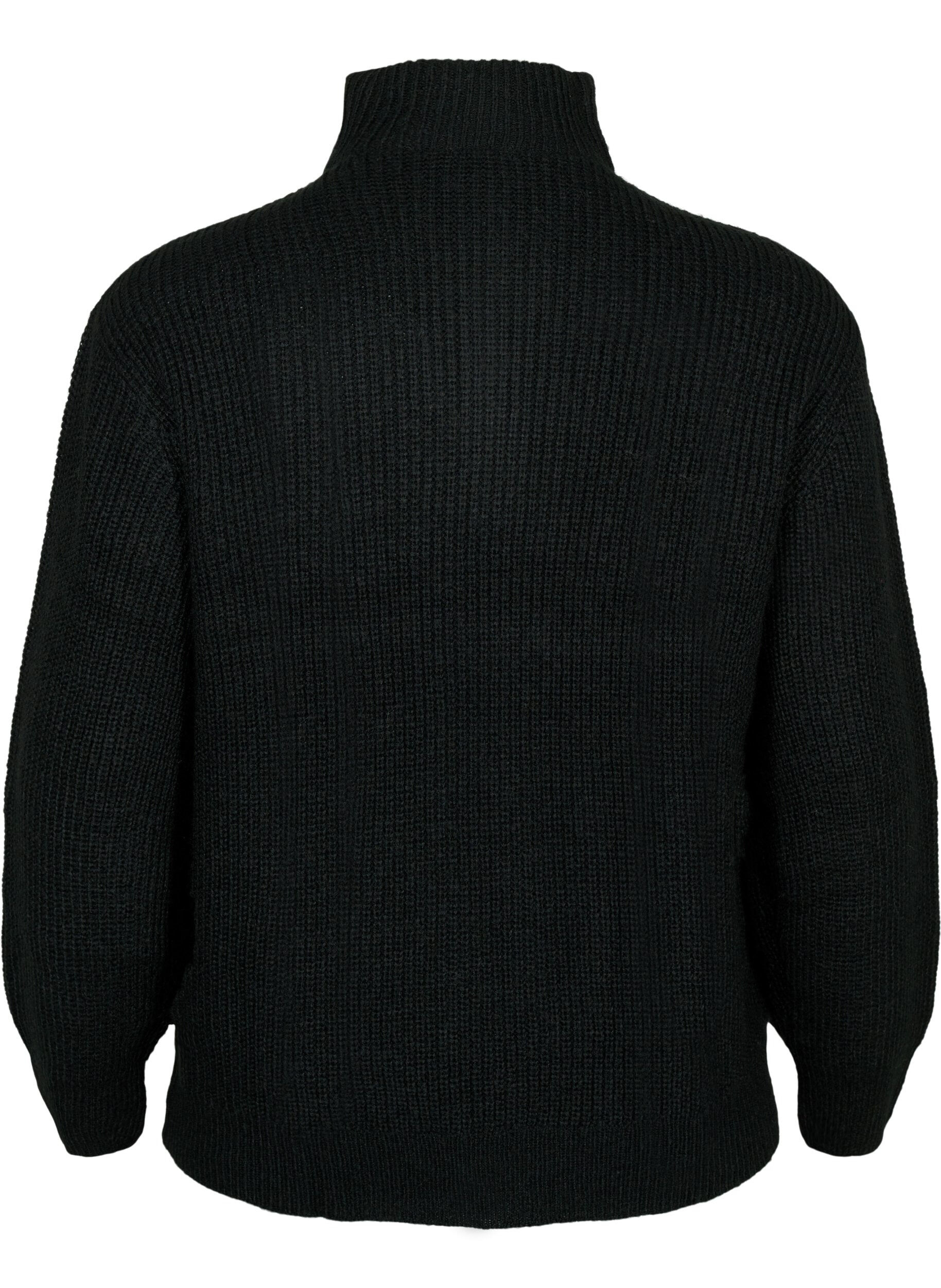 ZizziStrickpullover mit hohem Kragen und Rei&szlig;verschluss, Schwarz, Packshot image number 1