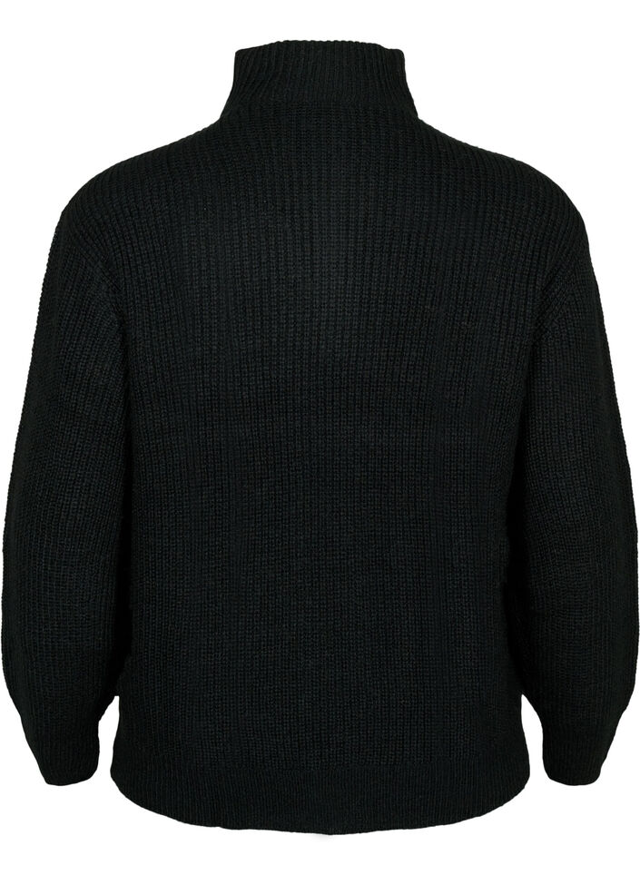 Strickpullover mit hohem Kragen und Rei&szlig;verschluss, Schwarz, Packshot image number 1
