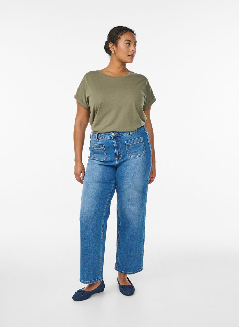Kurz&auml;rmeliges T-Shirt aus einer Baumwollmischung, Gr&uuml;n, Model image number 1