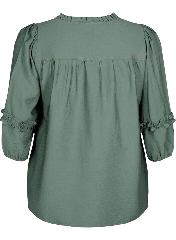 Bluse mit Ruffles, Duck Green, Packshot image number 1