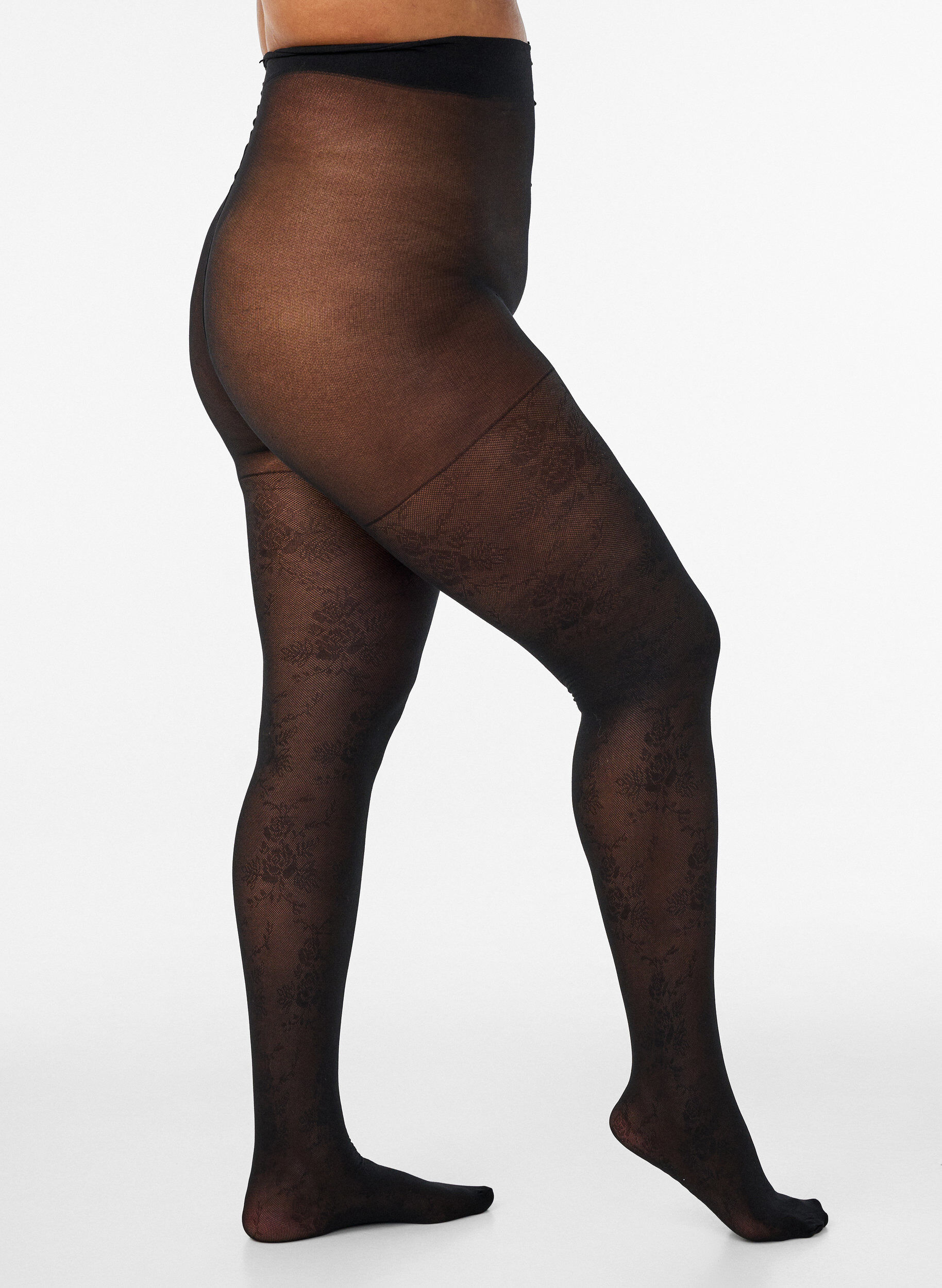 Gebl&uuml;mte Strumpfhose, 30 den, Schwarz, Model