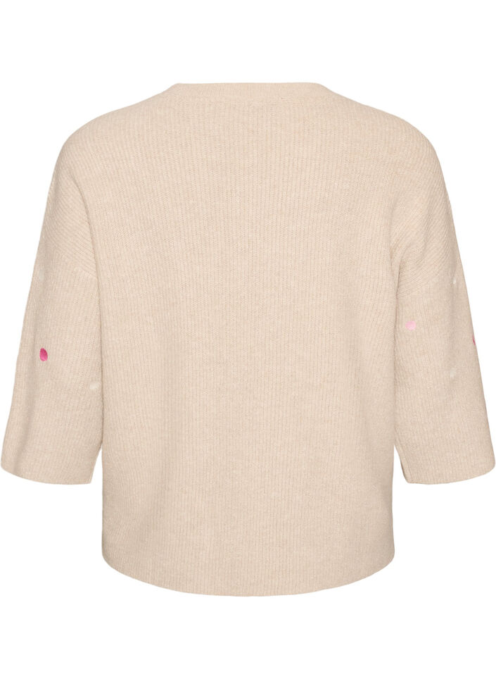 Strickbluse mit kleinen Stickmotiven, Beige, Packshot image number 1