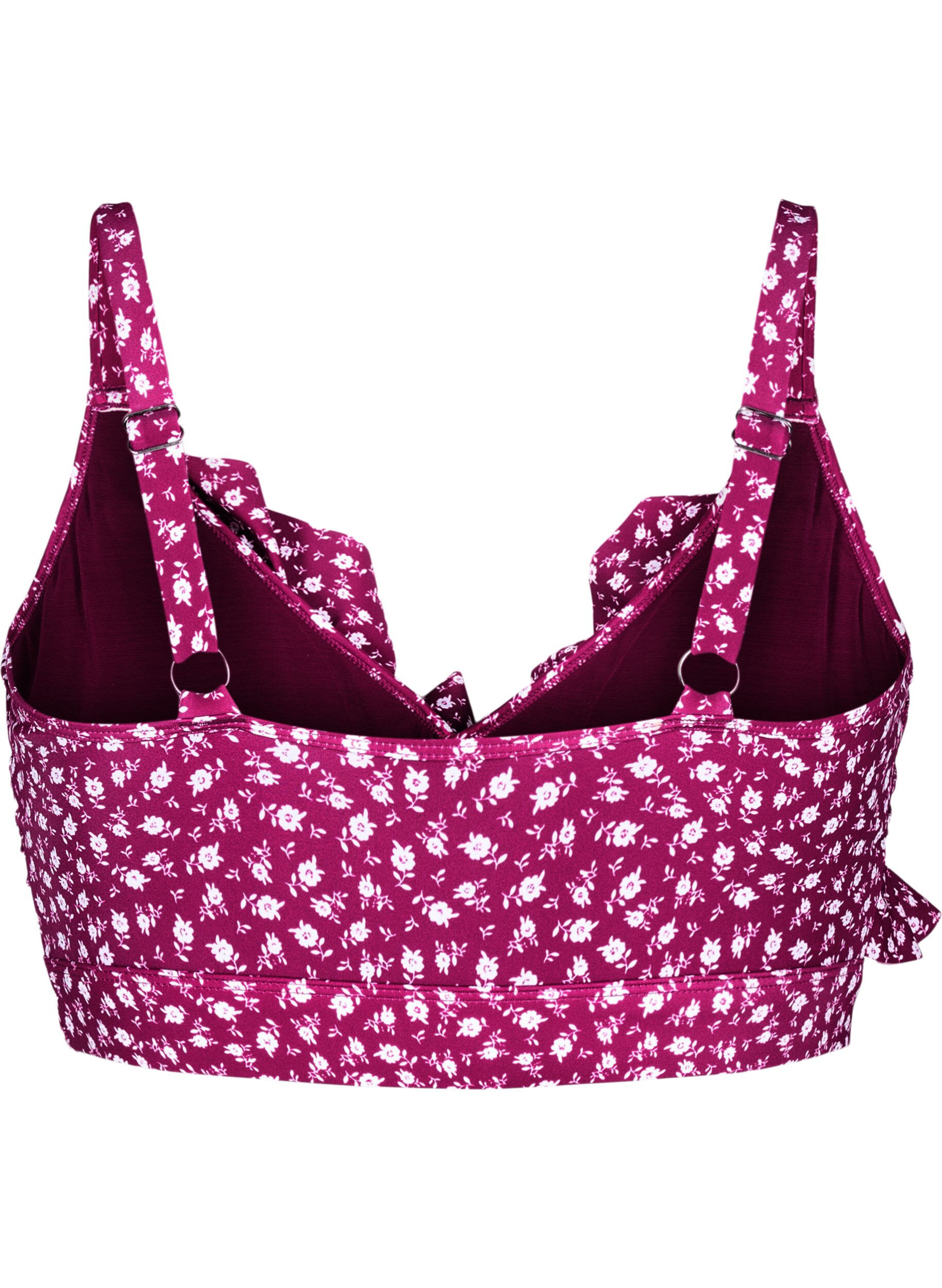 ZizziGebl&uuml;mtes Bikinioberteil mit R&uuml;schendetails, Rot, Packshot image number 1