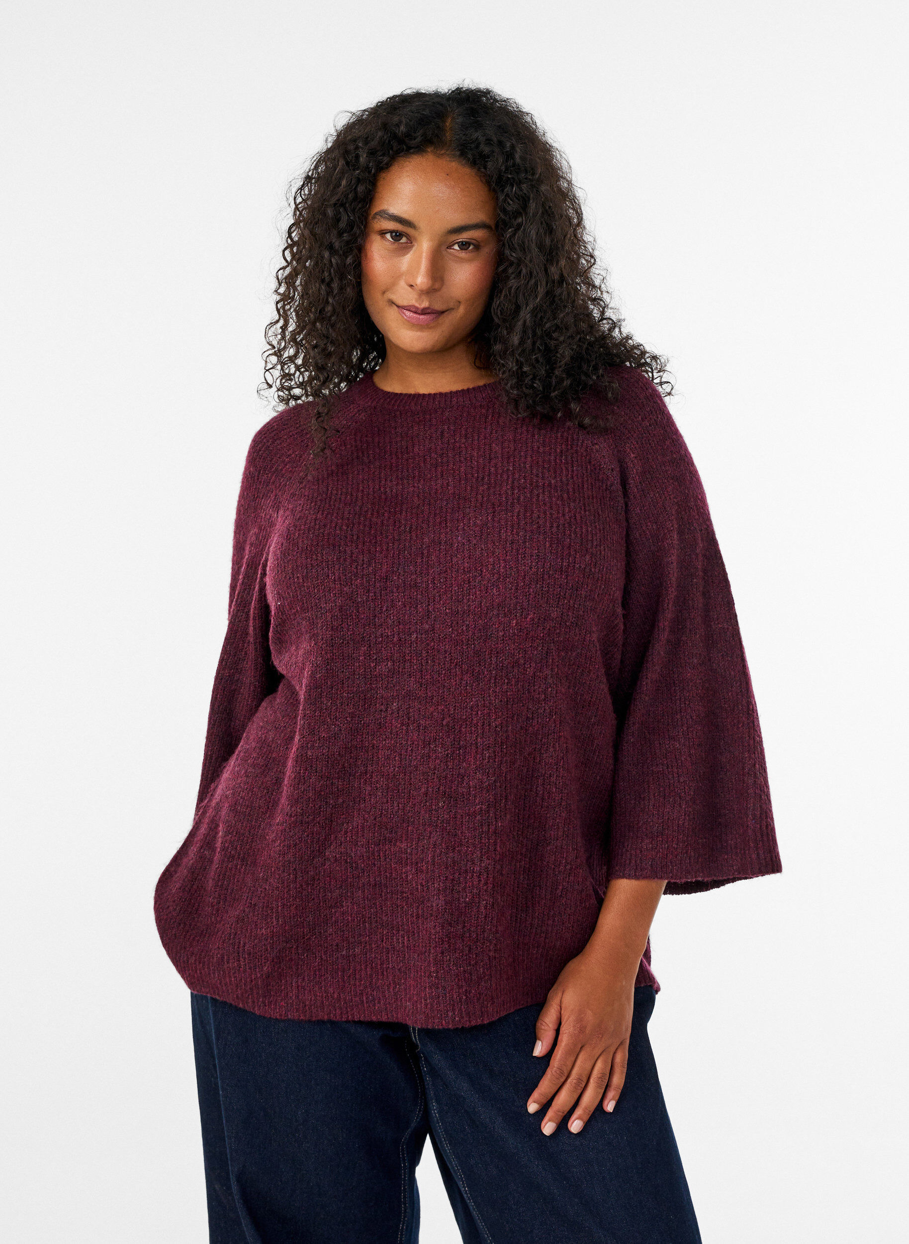 Ripppullover mit 3/4-&Auml;rmeln, Rot, Model