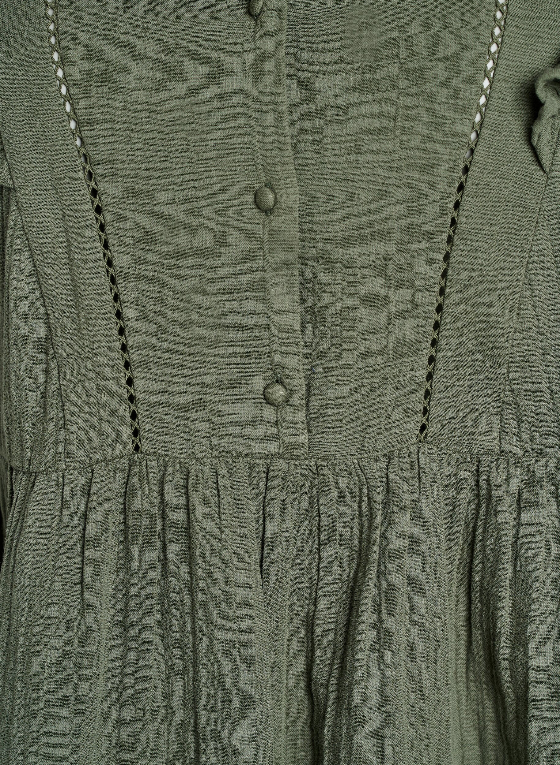Zizzi&Auml;rmellose Bluse aus Baumwoll-Musselin mit R&uuml;schen, Gr&uuml;n, Packshot image number 2