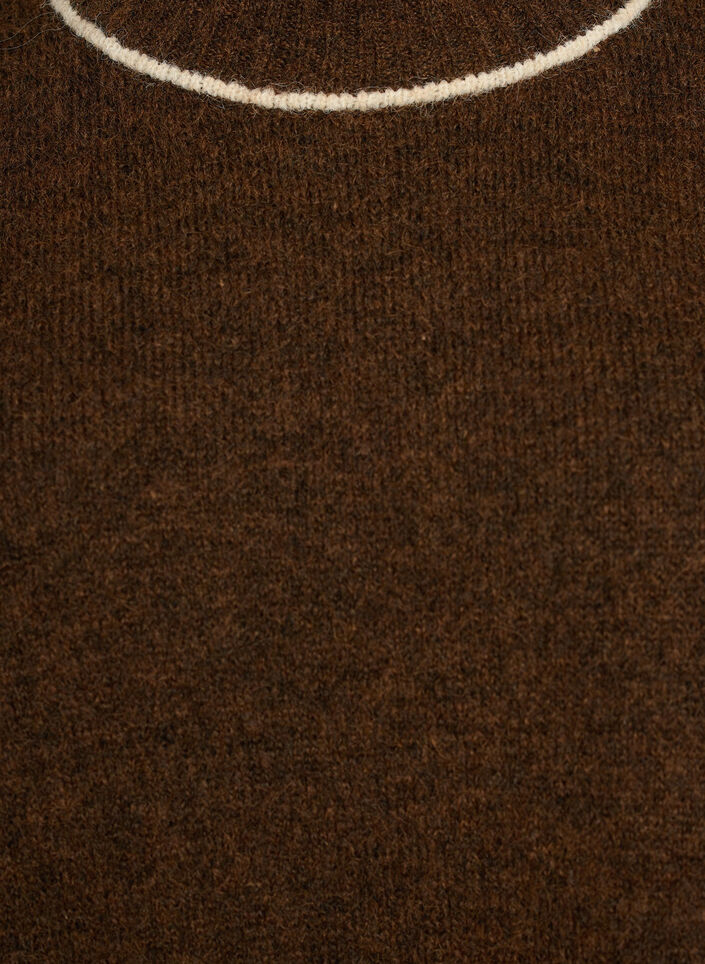 Strickpullover mit Rollkragen und Kontraststreifen, Braun, Packshot