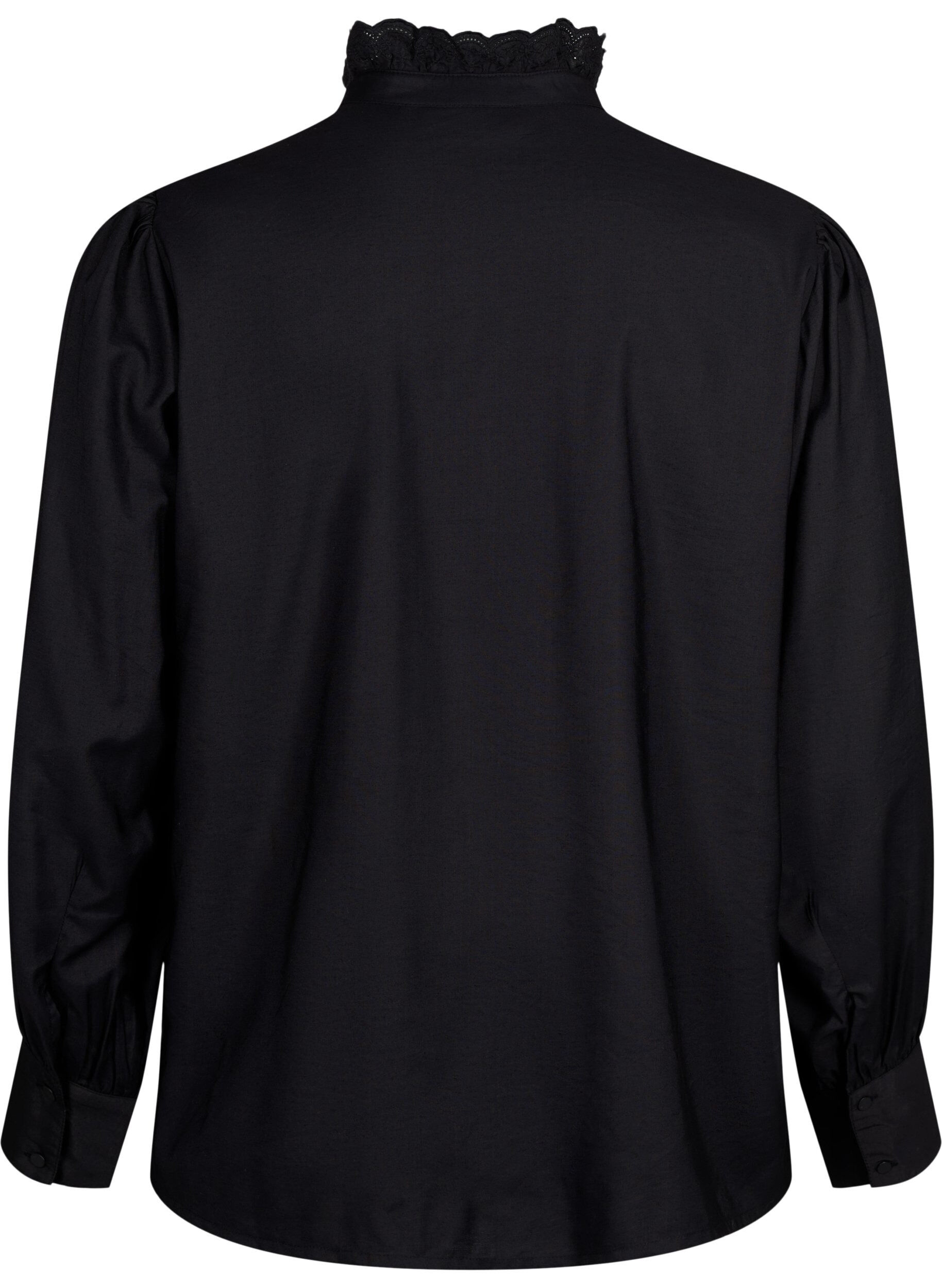ZizziViskose Shirt Bluse mit Ruffles, Black, Packshot image number 1
