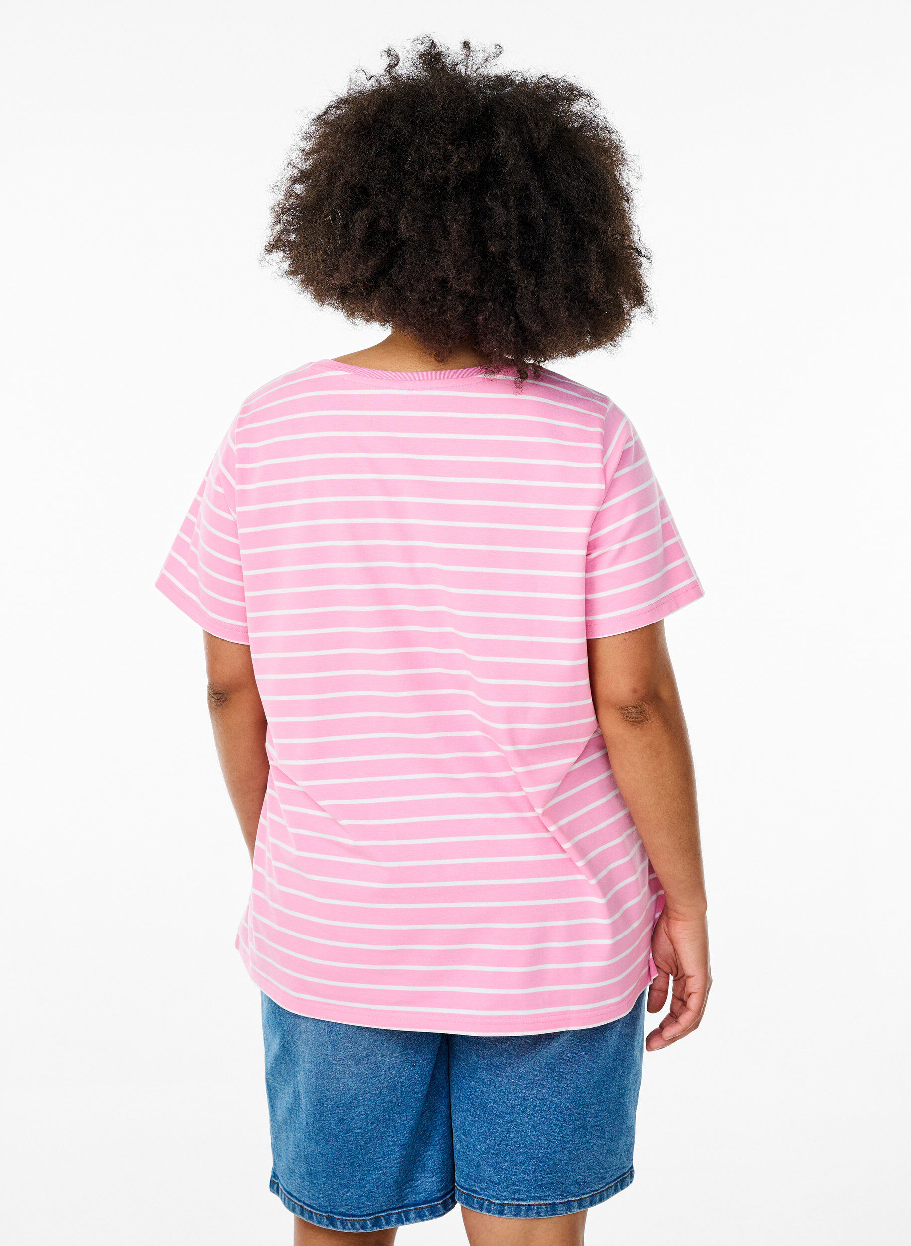 ZizziGestreiftes T-Shirt mit Text-Print, Pink, Model image number 2