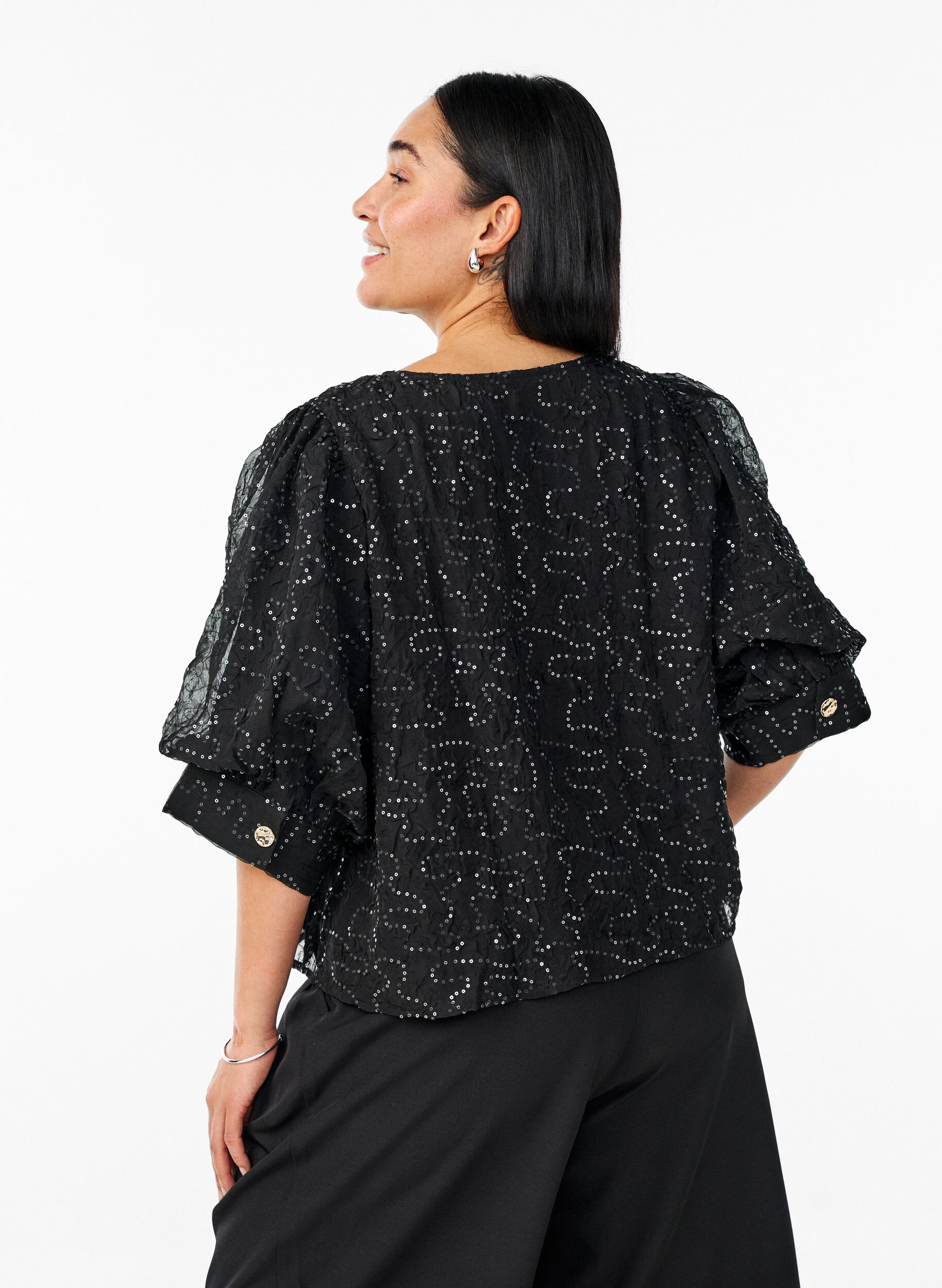 ZizziPartybluse mit Pailletten und halblangen &Auml;rmeln, Schwarz, Model image number 2