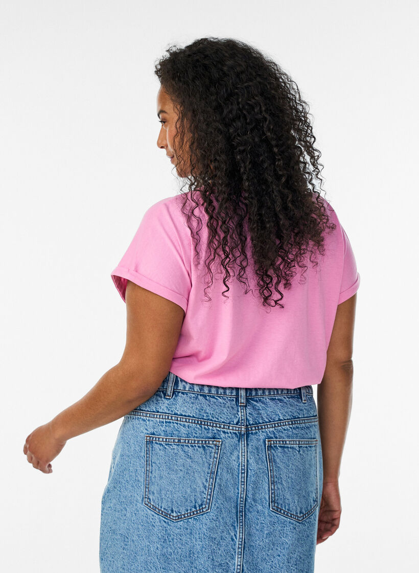 Kurz&auml;rmeliges T-Shirt aus einer Baumwollmischung, Pink, Model image number 2