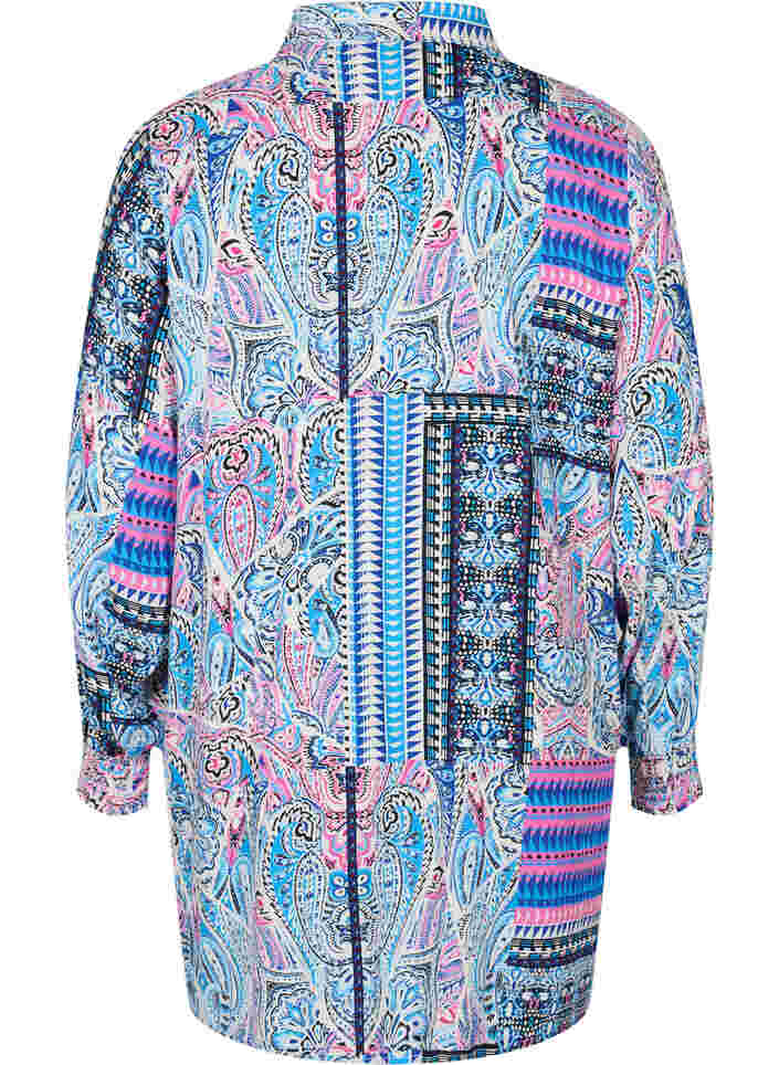 Lange Hemdbluse aus Viskose mit Paisleyprint, Blue Pink Paisley , Packshot image number 1