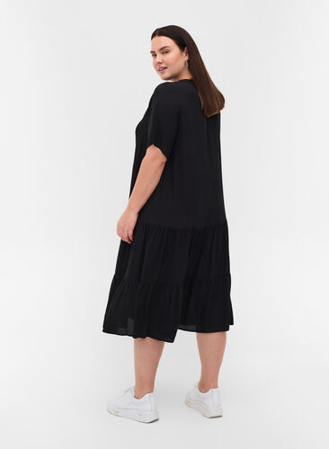 Kurzärmliges Viskose-Kleid mit Aufdruck, Black, Model image number 1