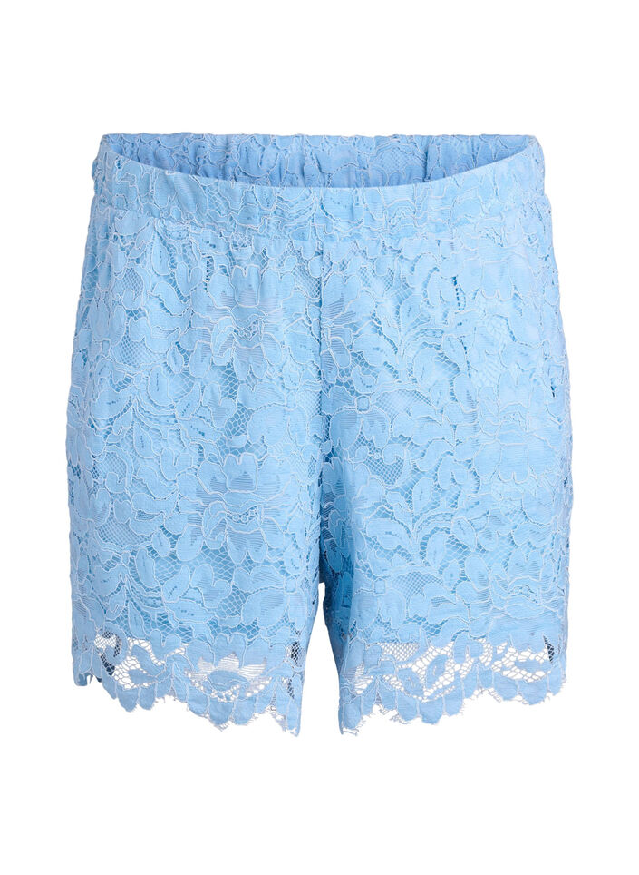 Shorts aus Spitze mit hoher Taille und Taschen, Blau, Packshot image number 0