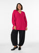 Lange Bluse aus Rippstrick mit V-Ausschnitt, Pink, Model image number 1