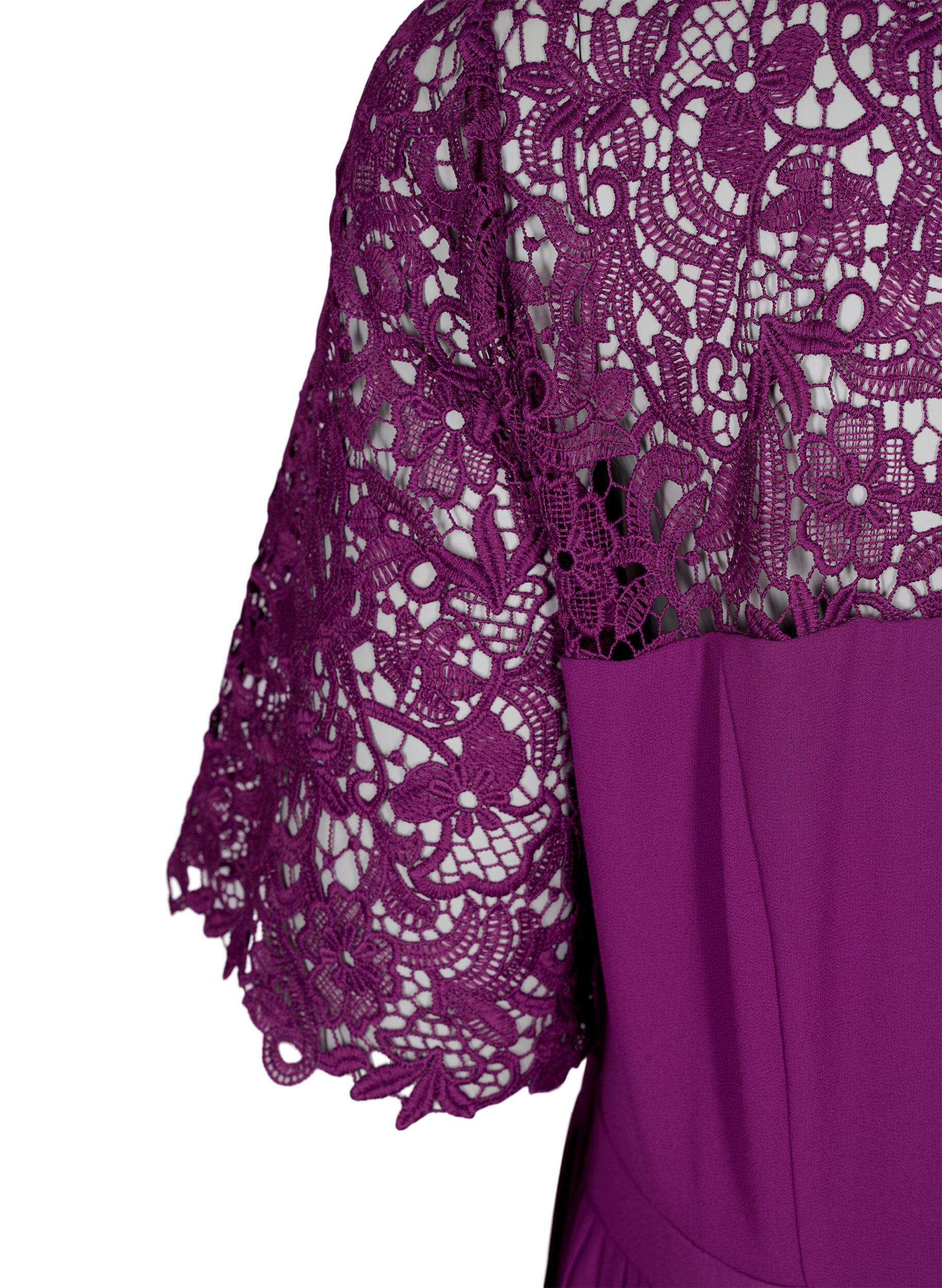 ZizziKurz&auml;rmeliges Kleid mit Spitzenoberteil, Grape Juice, Packshot image number 3
