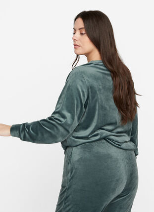 Langarm Velours-Bluse mit Bindedetail, Balsam Green, Model image number 1