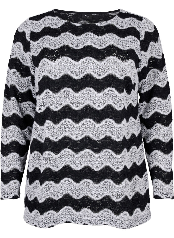  Strickbluse mit Wellenmuster, Black Stripe, Packshot image number 0