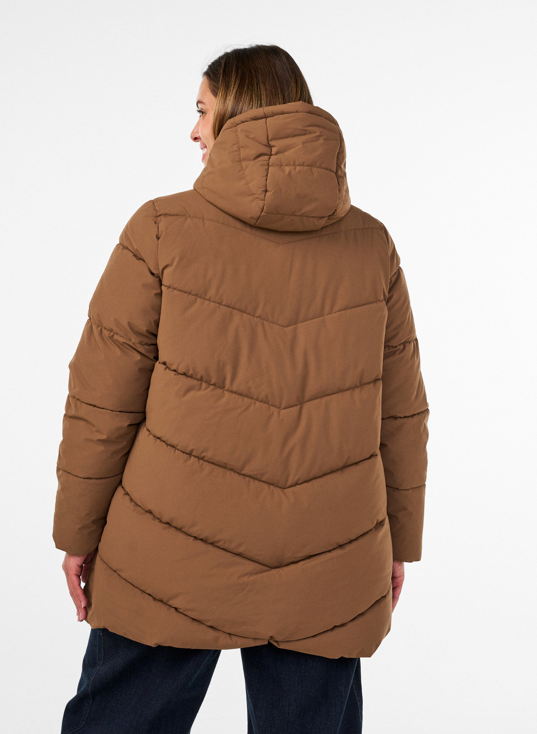 ZizziMittellange Steppjacke mit Kapuze, Braun, Model image number 2