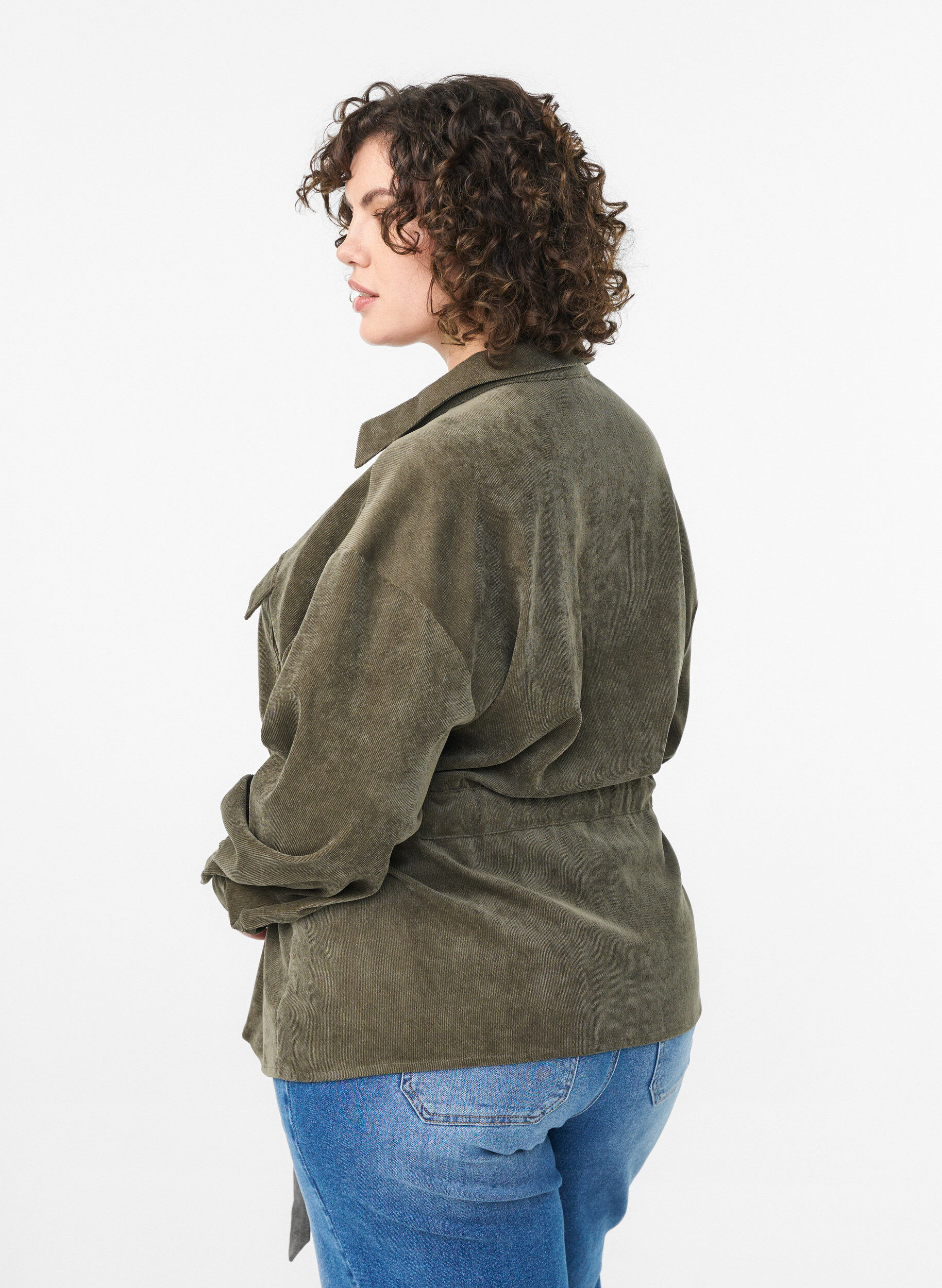 ZizziHemdjacke aus Cord mit Bindeg&uuml;rtel und Taschen, Gr&uuml;n, Model image number 2