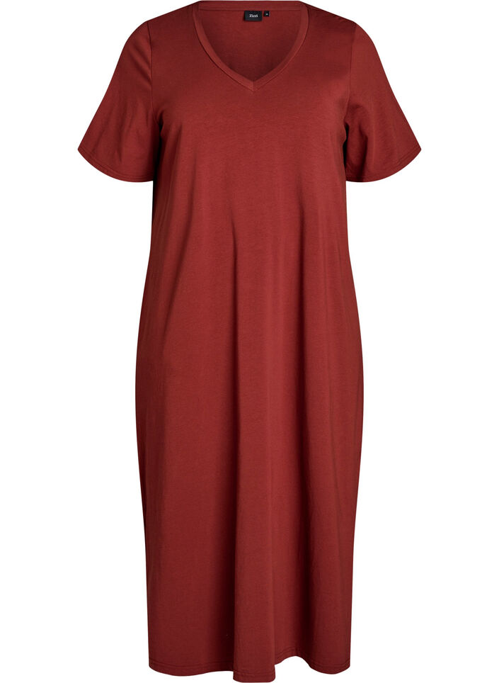 Midi-T-Shirtkleid mit V-Ausschnitt, Rot, Packshot image number 0