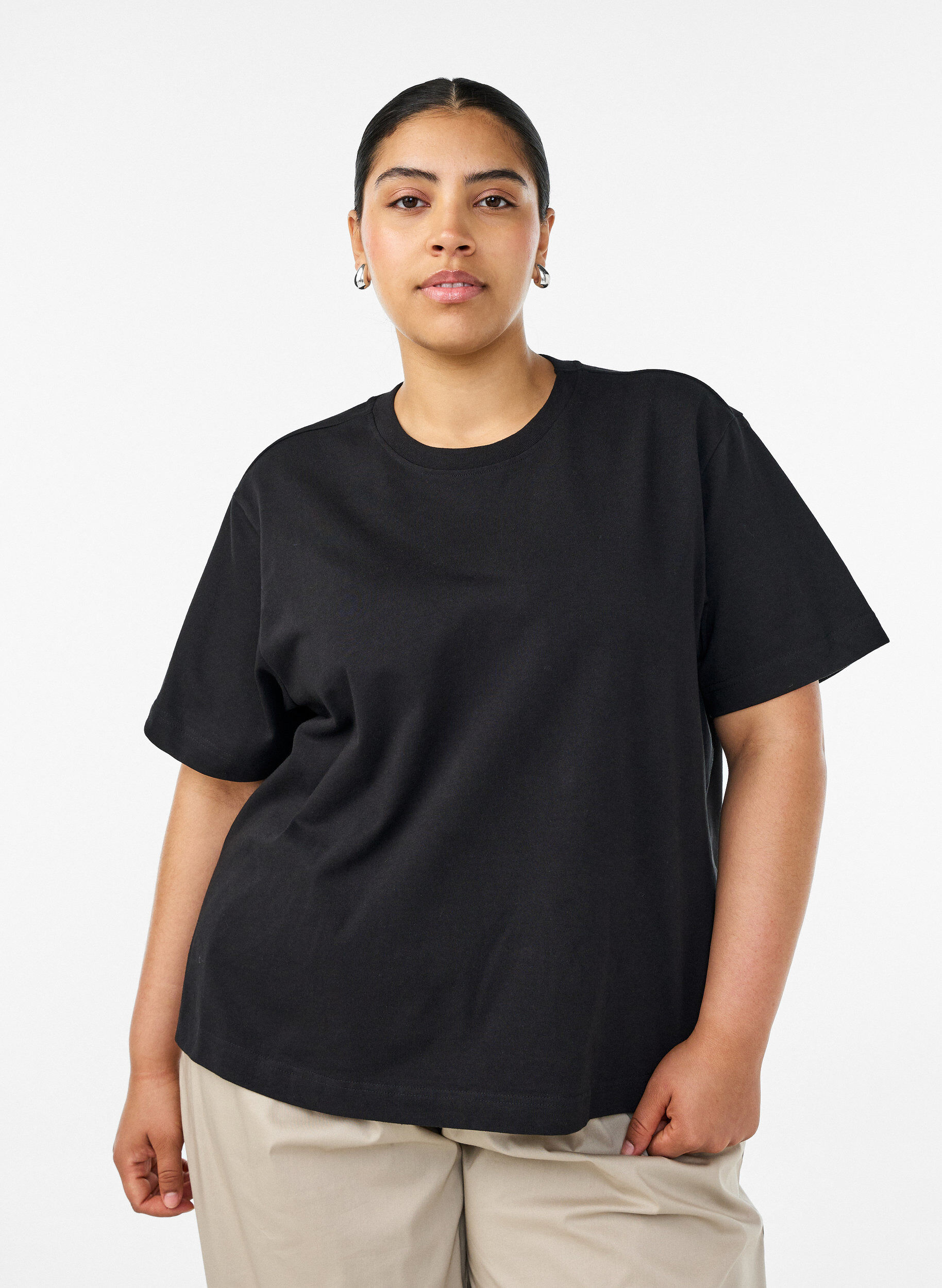 ZizziKastiges T-Shirt aus Baumwolle, Schwarz, Model image number 0