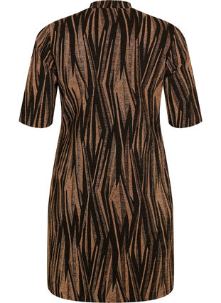 Gemustertes Kleid mit Glitzer und kurzen Ärmeln, Black w. Copper, Packshot image number 1