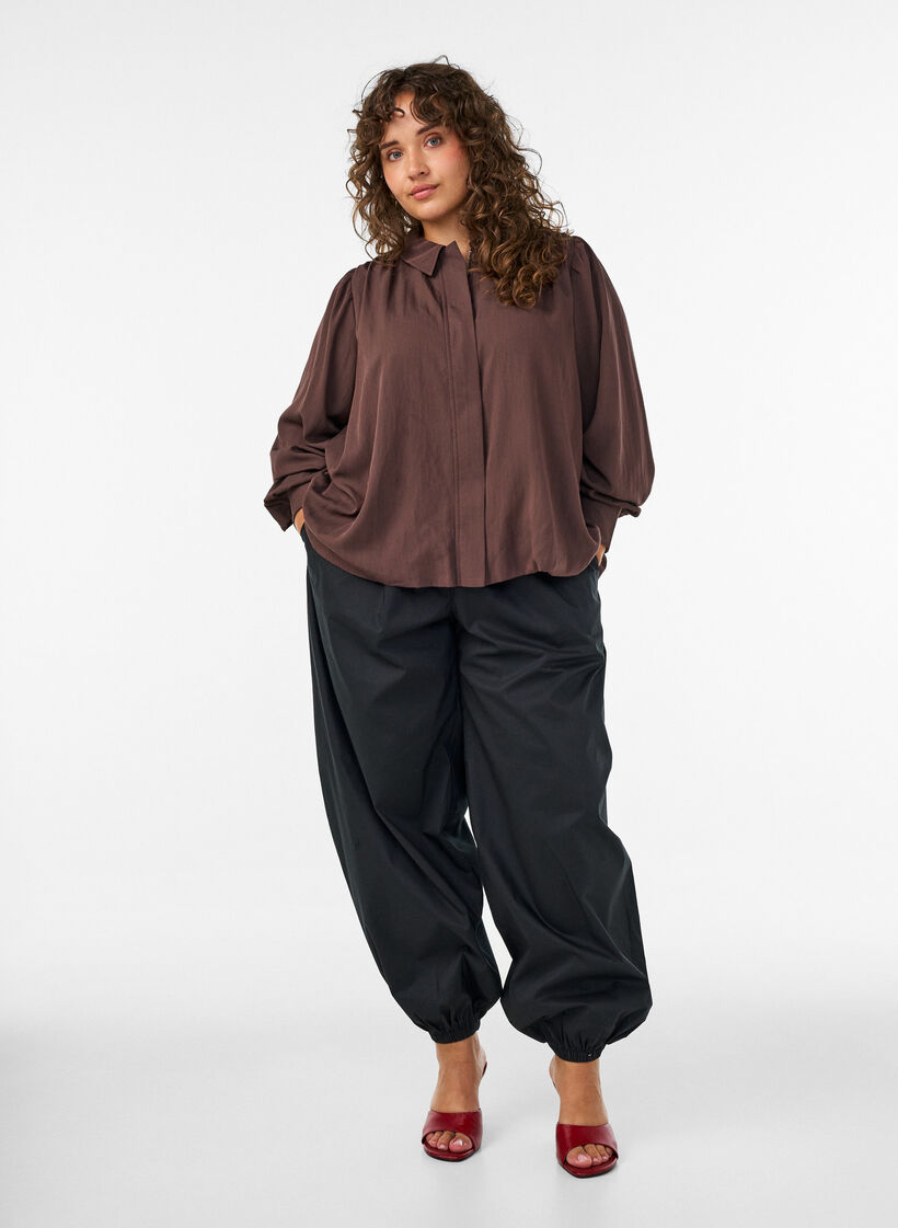 Bluse mit Ballonform und verdecktem Rei&szlig;verschluss, Braun, Model image number 1