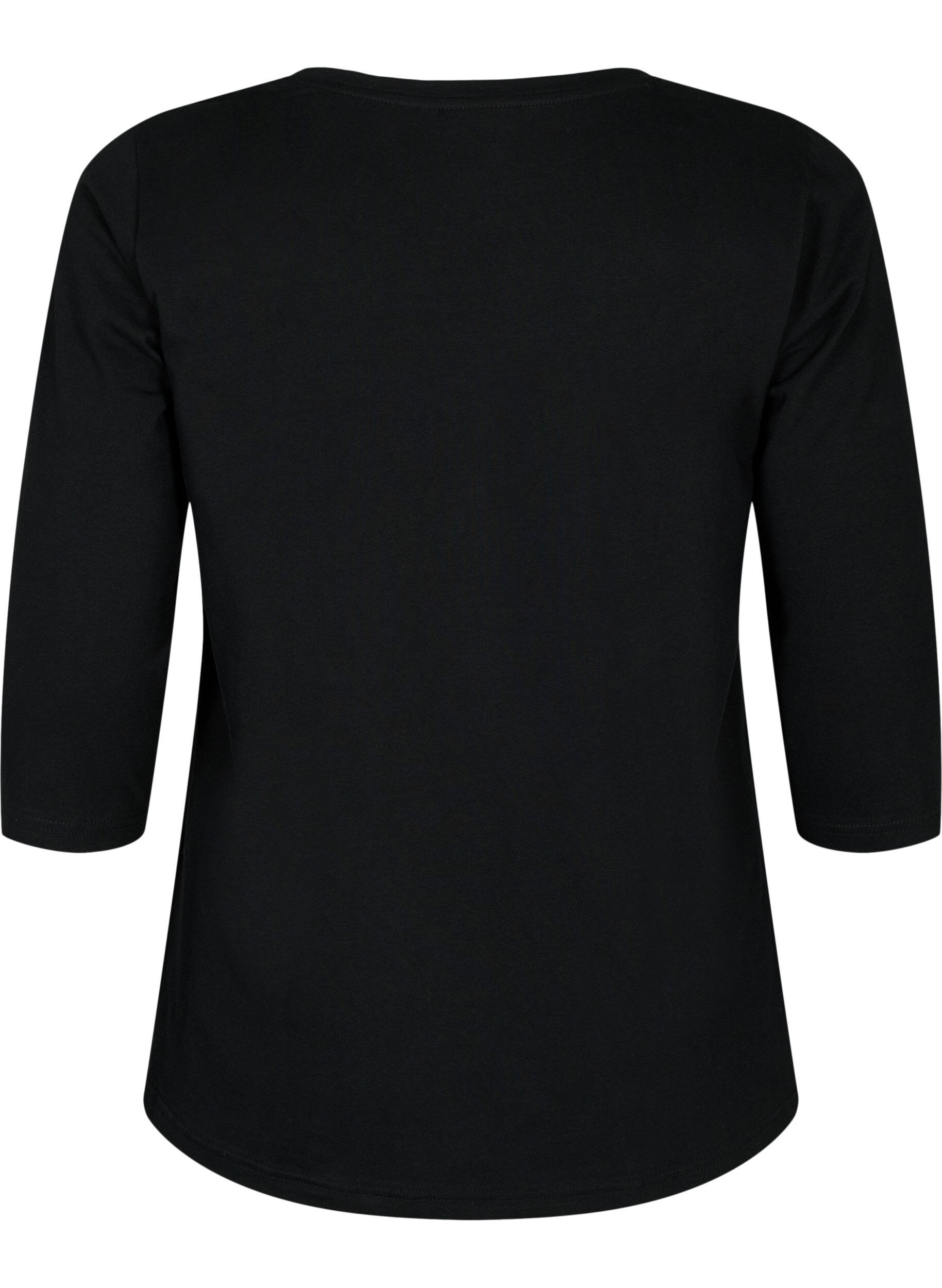 ZizziBasic T-Shirt aus Baumwolle mit 3/4-&Auml;rmeln, Schwarz, Packshot image number 1