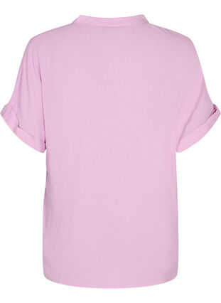 Kurzärmeliges Viskose-Shirt mit V-Ausschnitt, Mauve Mist, Packshot image number 1