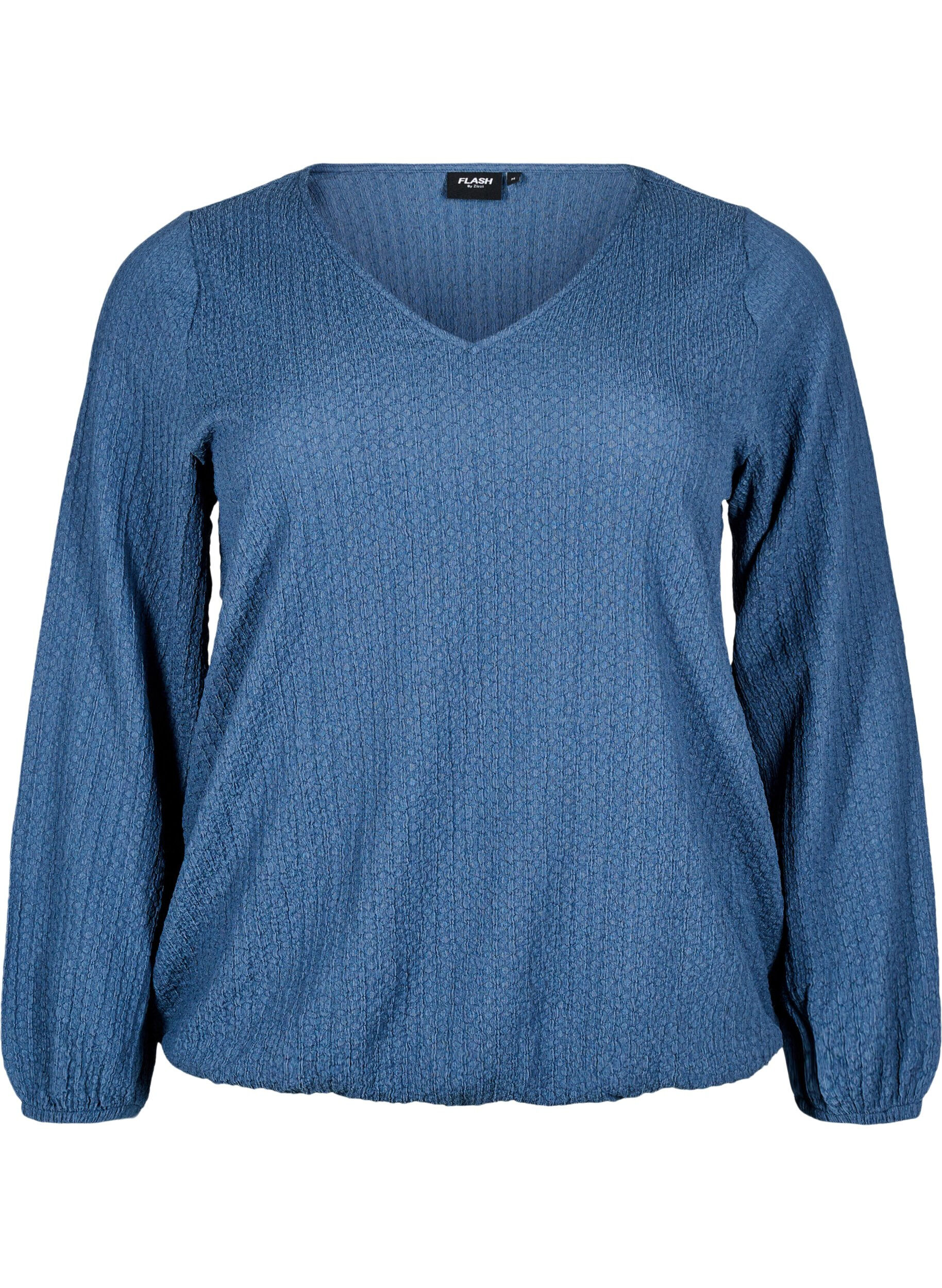 ZizziFLASH - Bluse mit Struktur und langen &Auml;rmeln, Sargasso Sea, Packshot image number 0