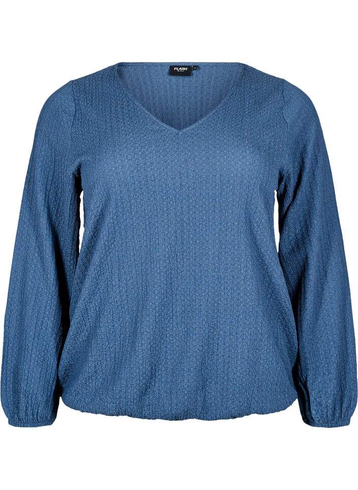 FLASH - Bluse mit Struktur und langen Ärmeln, Sargasso Sea, Packshot image number 0
