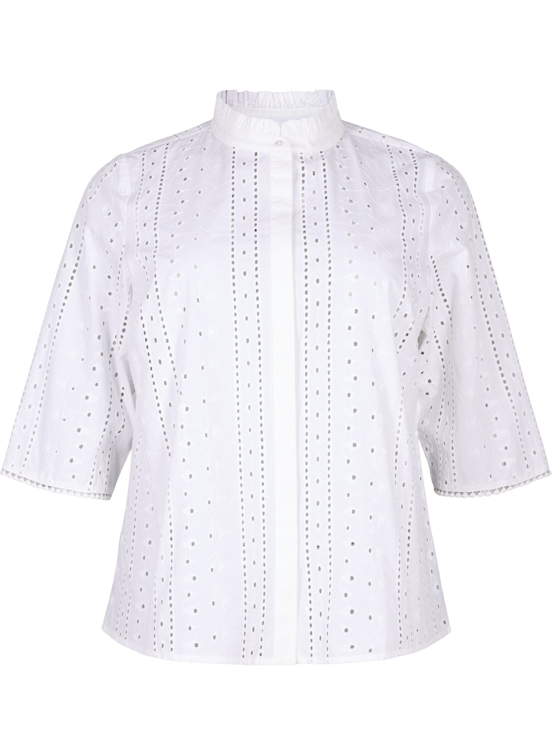 ZizziBaumwollshirt mit Lochmuster, Bright White, Packshot image number 0