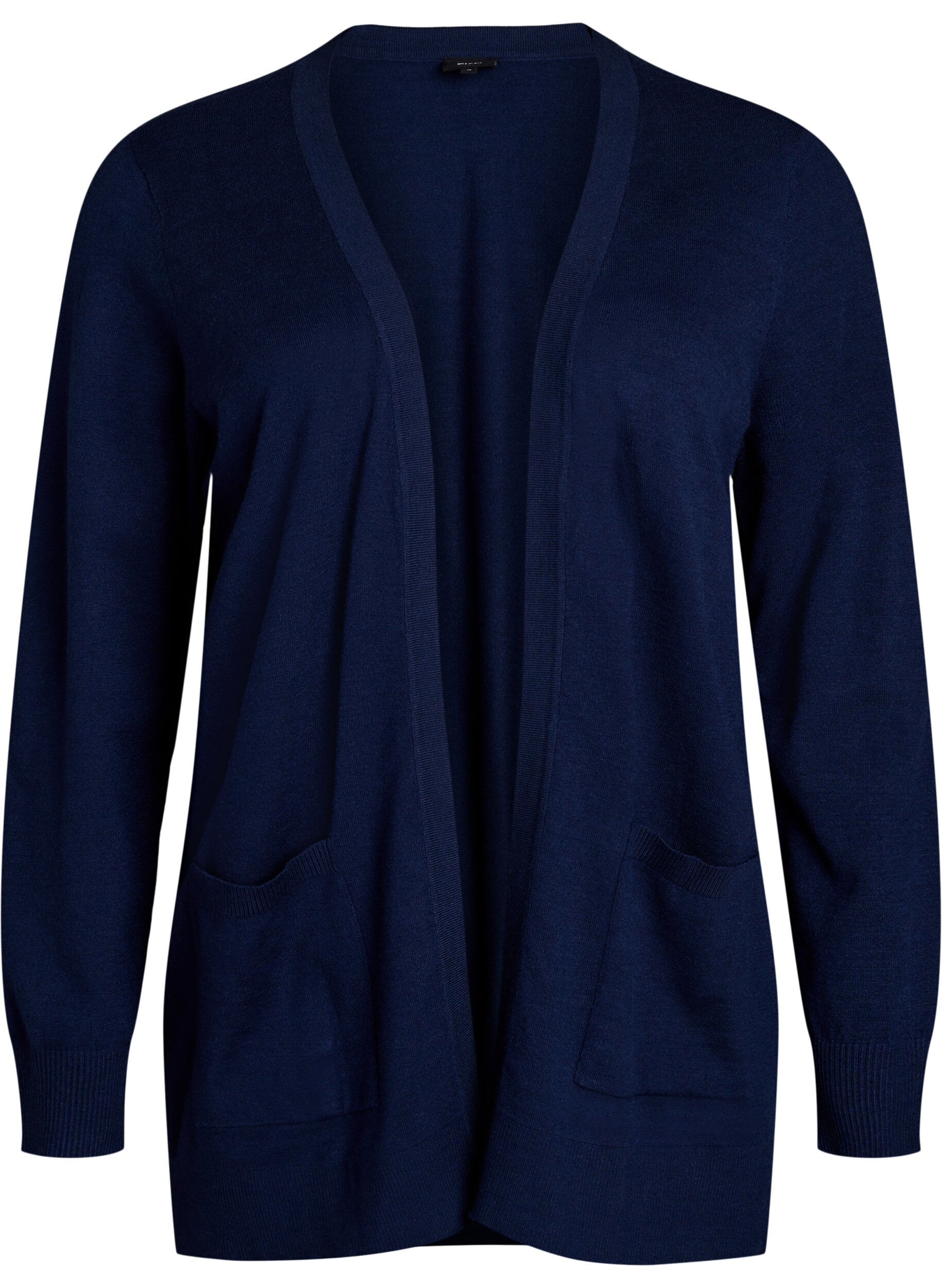 ZizziLange offene Strickjacke mit Taschen, Blau, Packshot image number 0