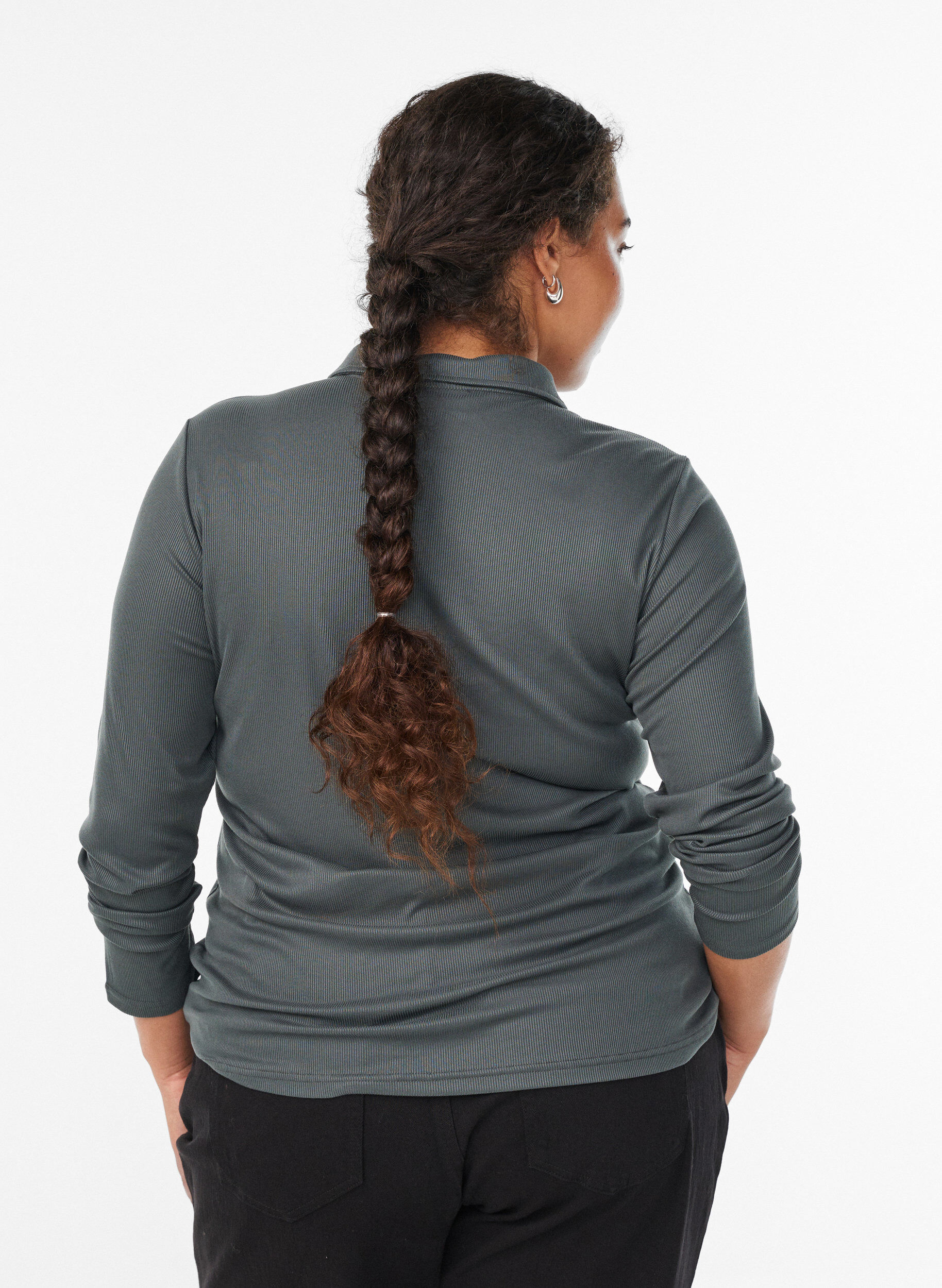 ZizziPoloshirt aus weichem Ripp mit langen &Auml;rmeln, Gr&uuml;n, Model image number 2